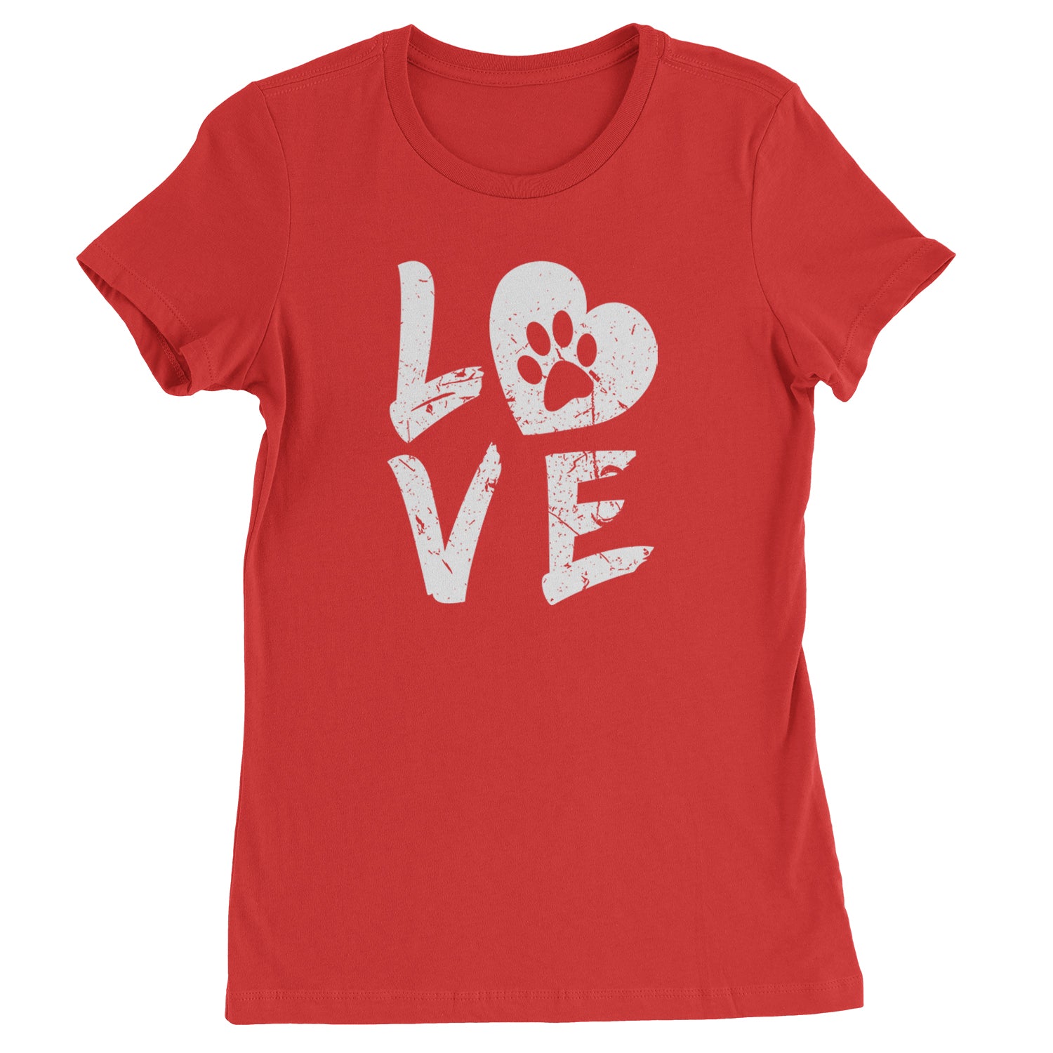 I Love My Dog Paw Print  Womens T-shirt Red