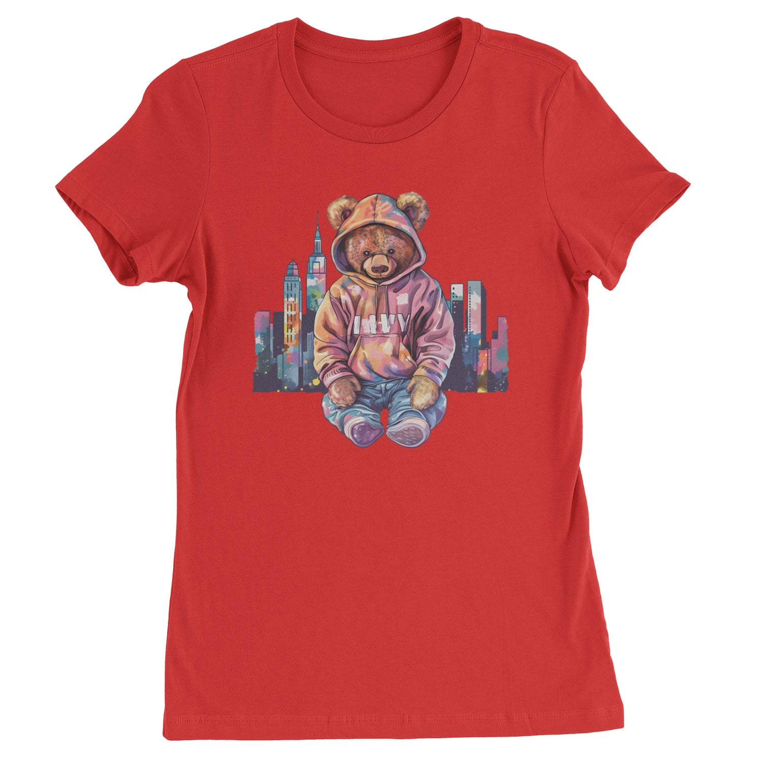 City Skyline Urban Graffiti Bear  Womens T-shirt Red