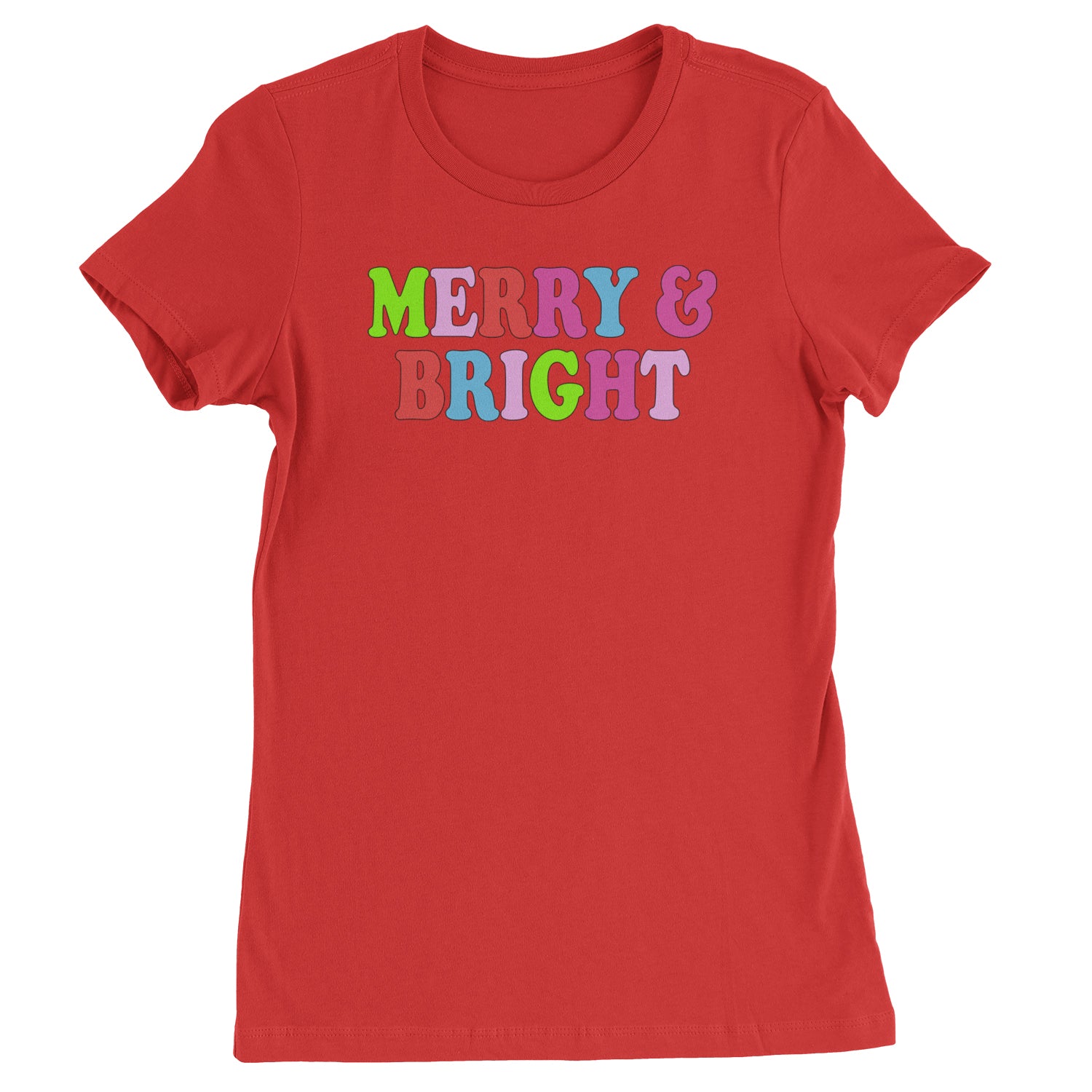 Merry and Bright Festive Christmas Holiday  Womens T-shirt Red