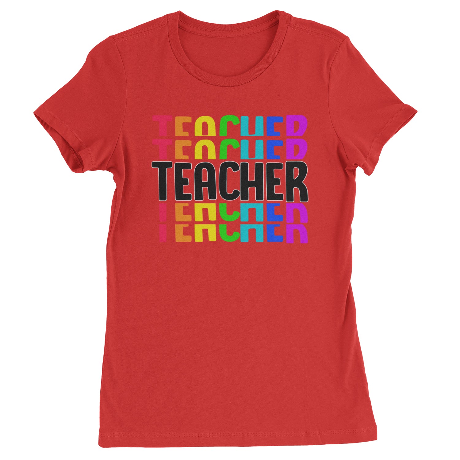 Teacher Repeated Rainbow Pattern  Womens T-shirt Red