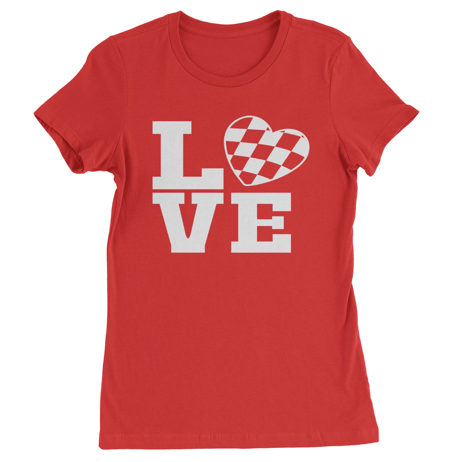 Love Racing Checkered Flag Heart Womens T-shirt Red