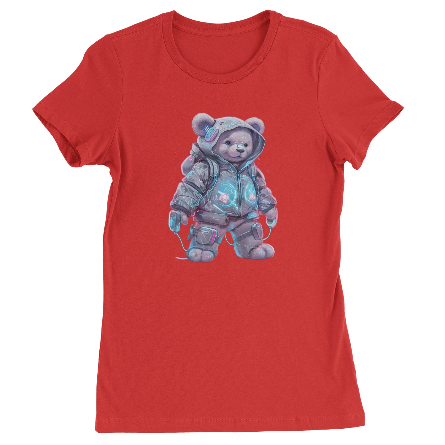 Cyberpunk Adventure Urban Graffiti Bear  Womens T-shirt Red