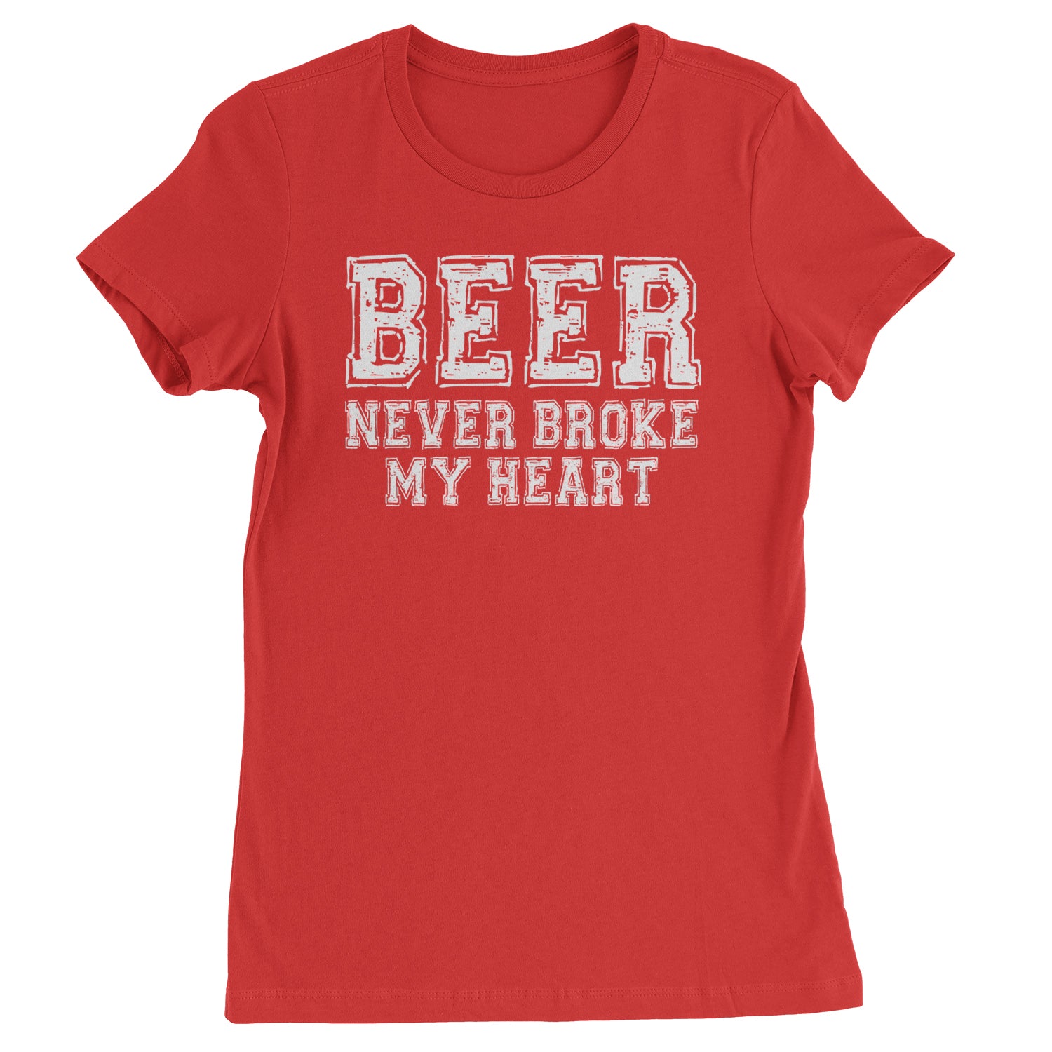 Beer Never Broke My Heart Funny Drinking Womens T-shirt Red