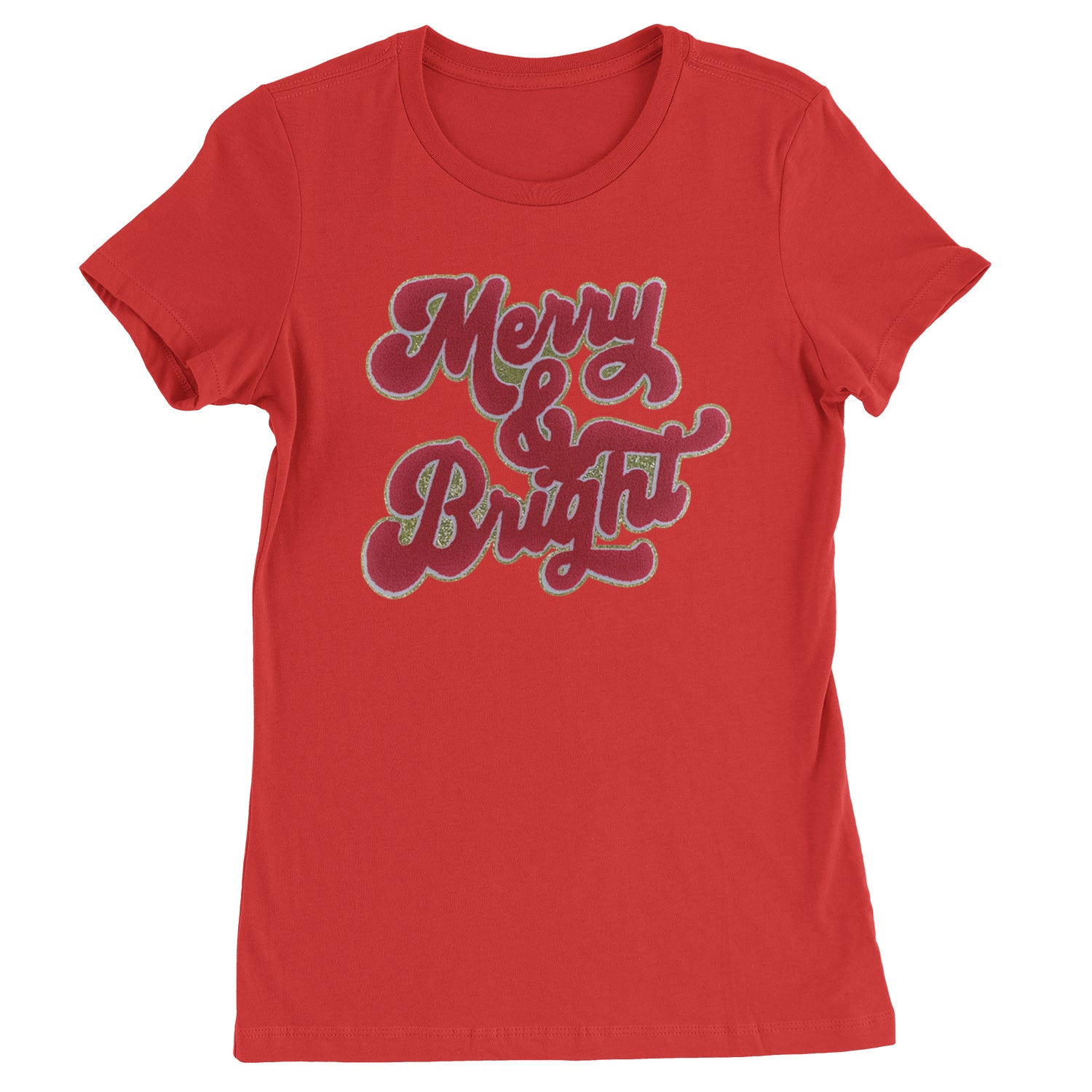 Merry & Bright Chenille Glitter  Womens T-shirt Red