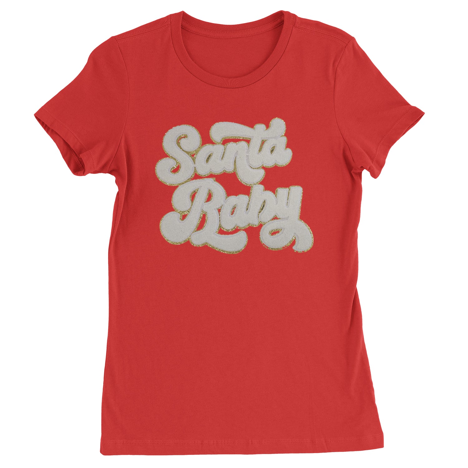 White Santa Baby Chenille Patch  Womens T-shirt Red