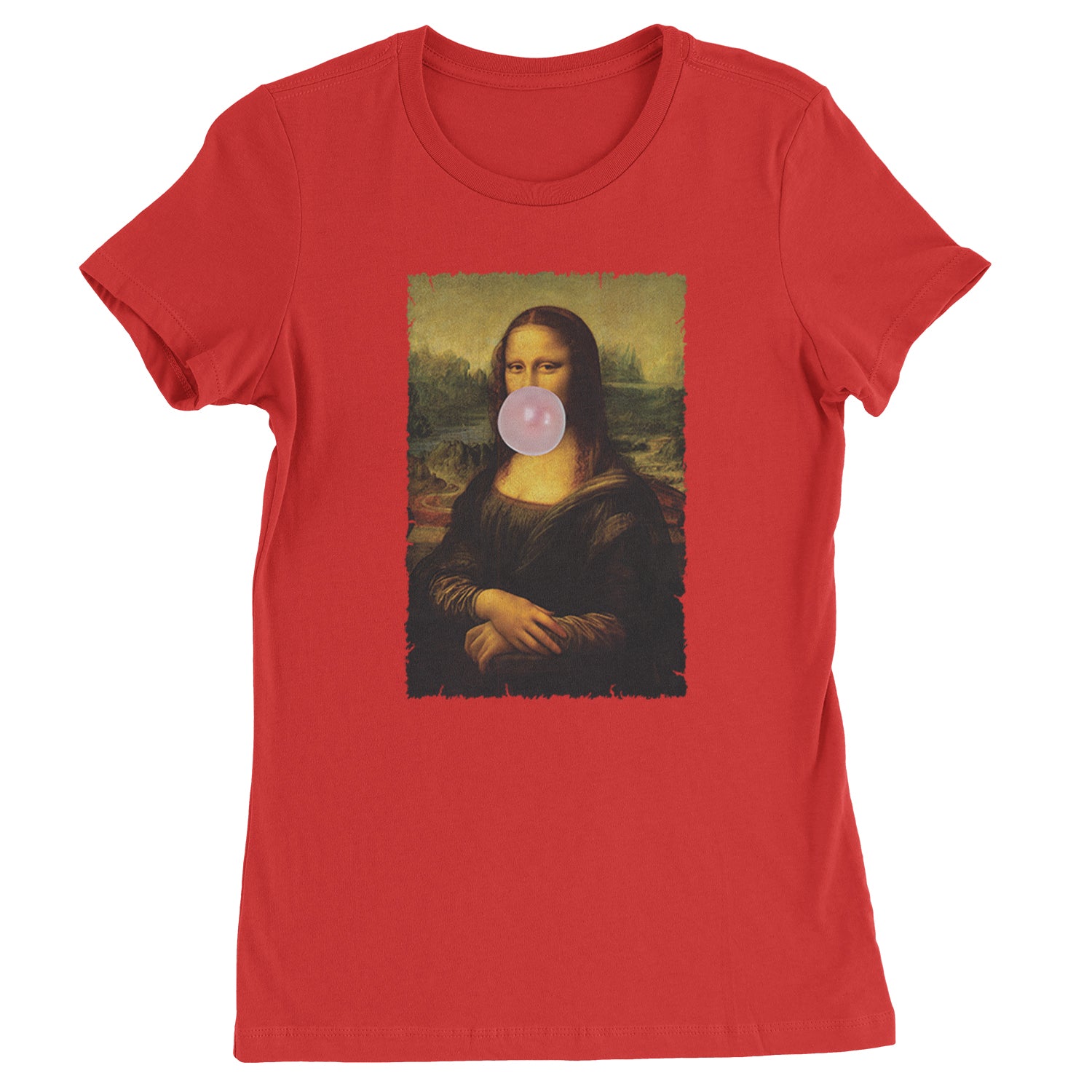 Mona Lisa Smile Pink Bubble Gum Da Vinci Icon Womens T-shirt Red