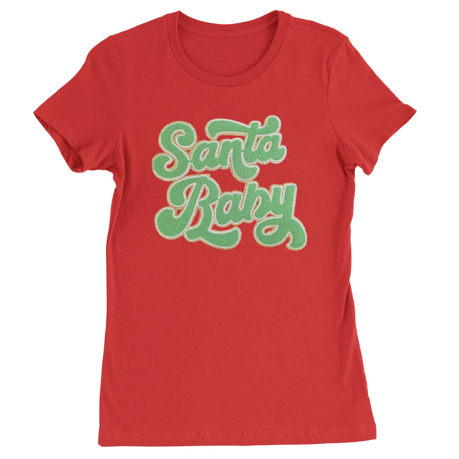 Green Santa Baby Chenille Patch  Womens T-shirt Red