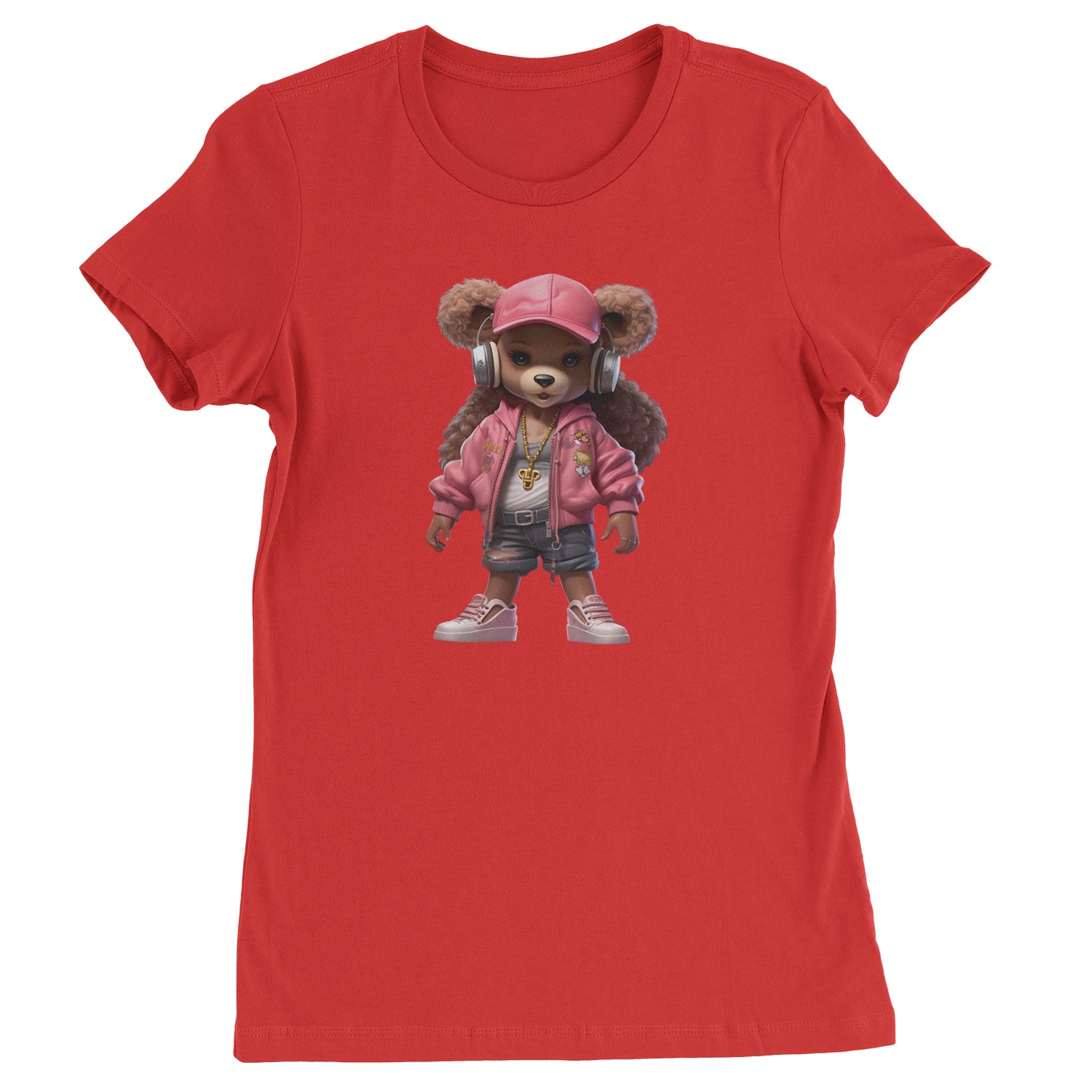 Pink Female Urban Graffiti Bear  Womens T-shirt Red