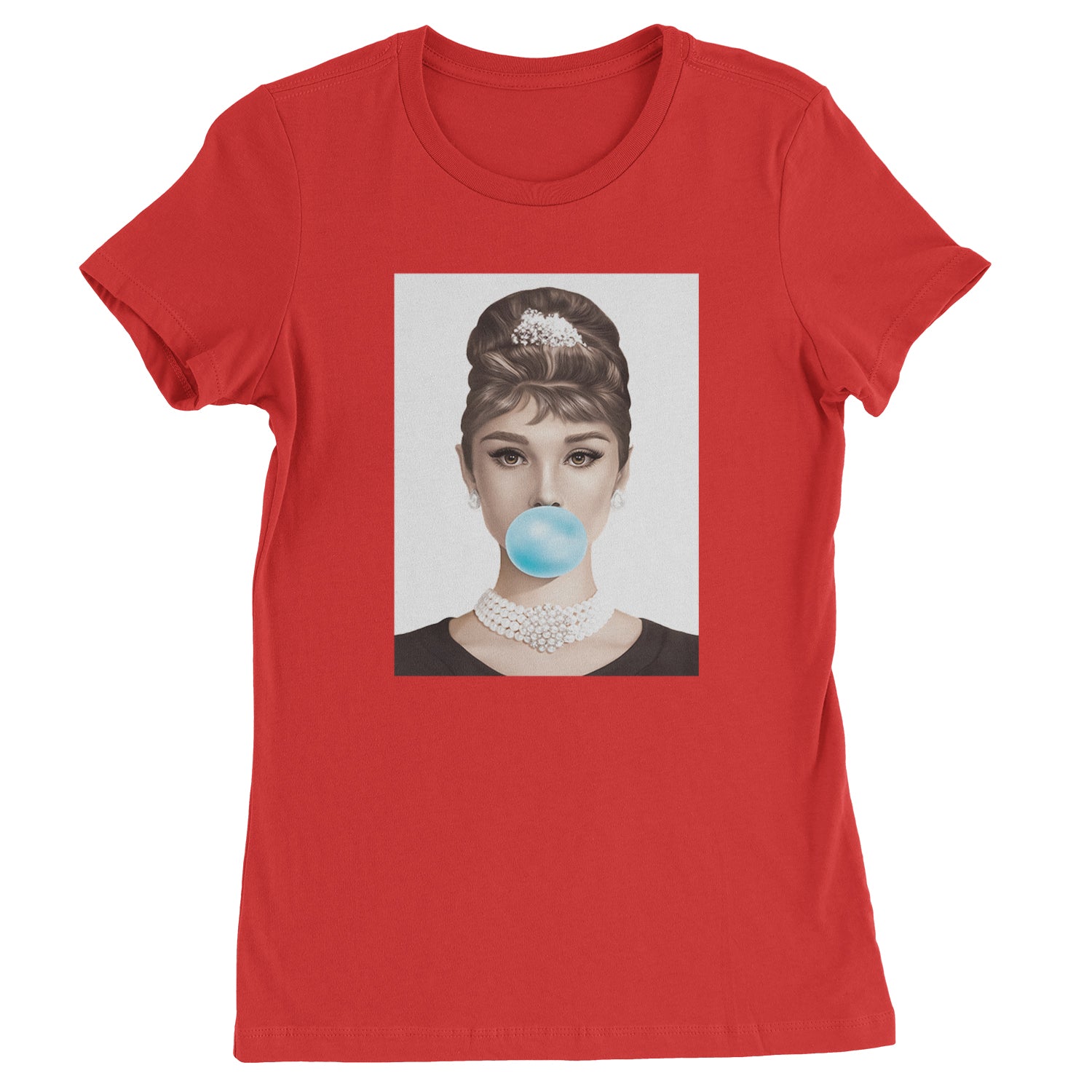 Audrey Hepburn Chewing Bubble Gum American Icon Womens T-shirt Red