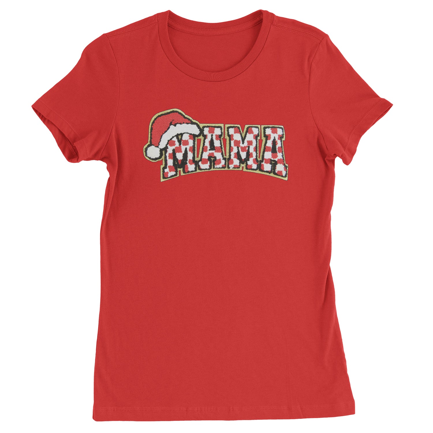 Mama Santa Hat Chenille Patch  Womens T-shirt Red