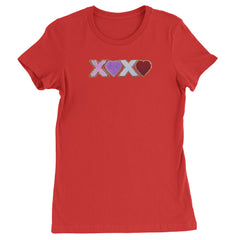 XOXO Chenille Patch Valentines Days  Womens T-shirt Red