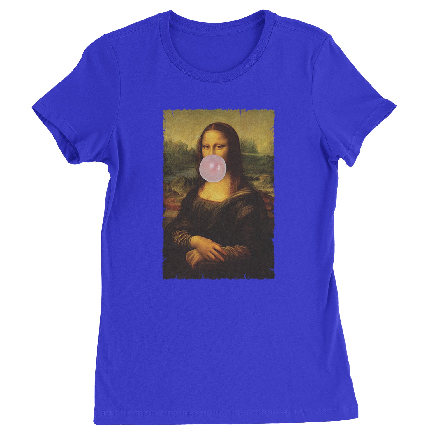 Mona Lisa Smile Pink Bubble Gum Da Vinci Icon Womens T-shirt Royal Blue