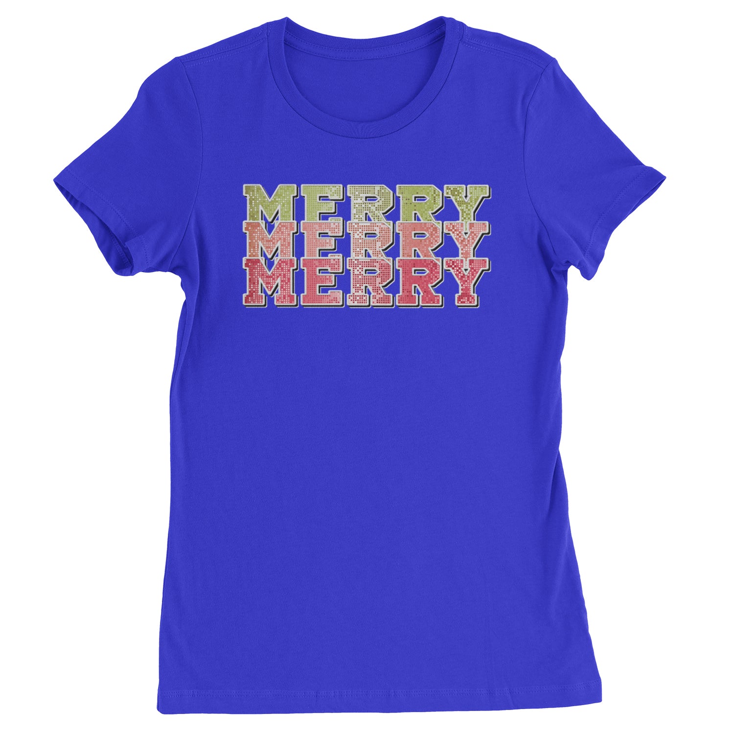 Merry Merry Merry Faux Sequins  Womens T-shirt Royal Blue