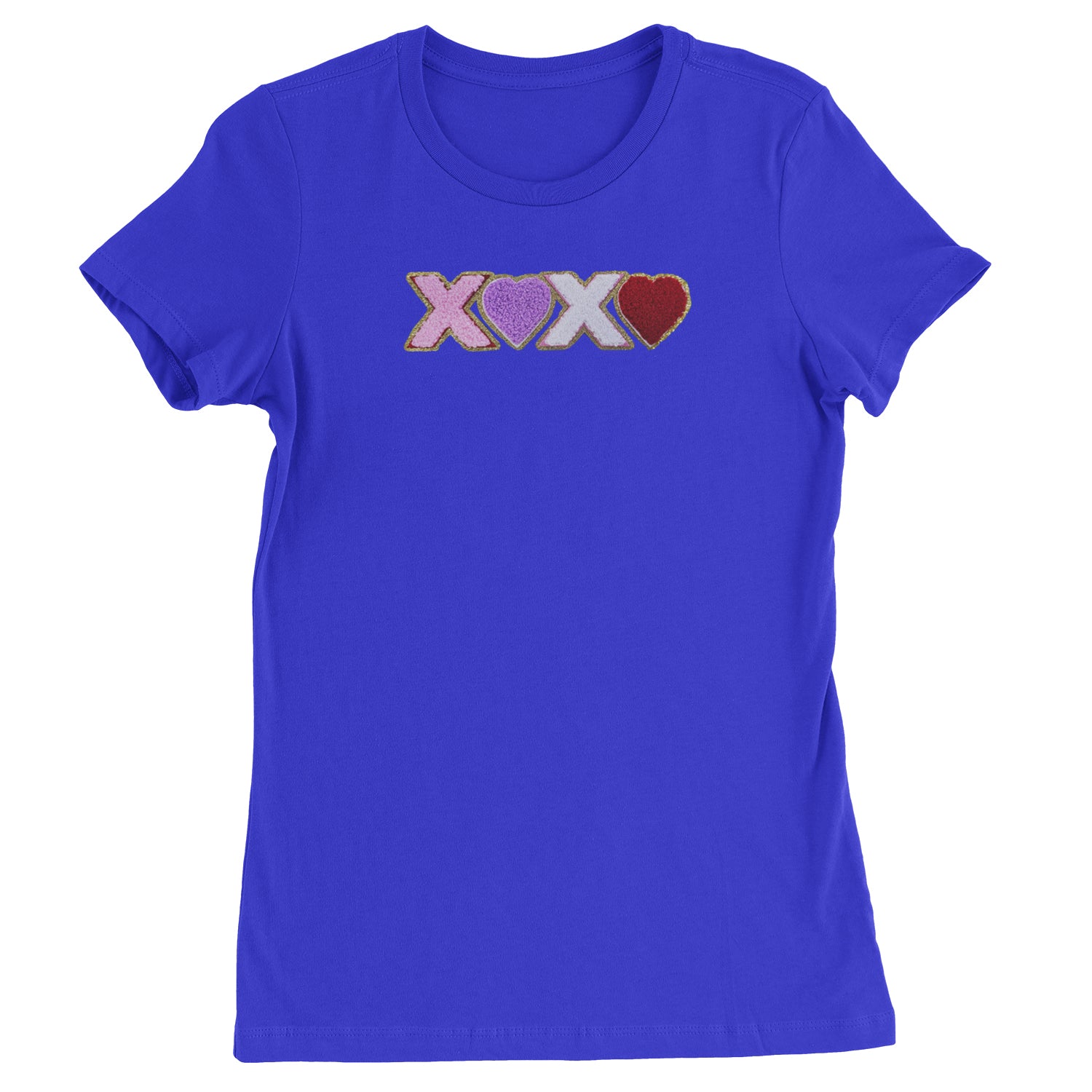 XOXO Chenille Patch Valentines Days  Womens T-shirt Royal Blue