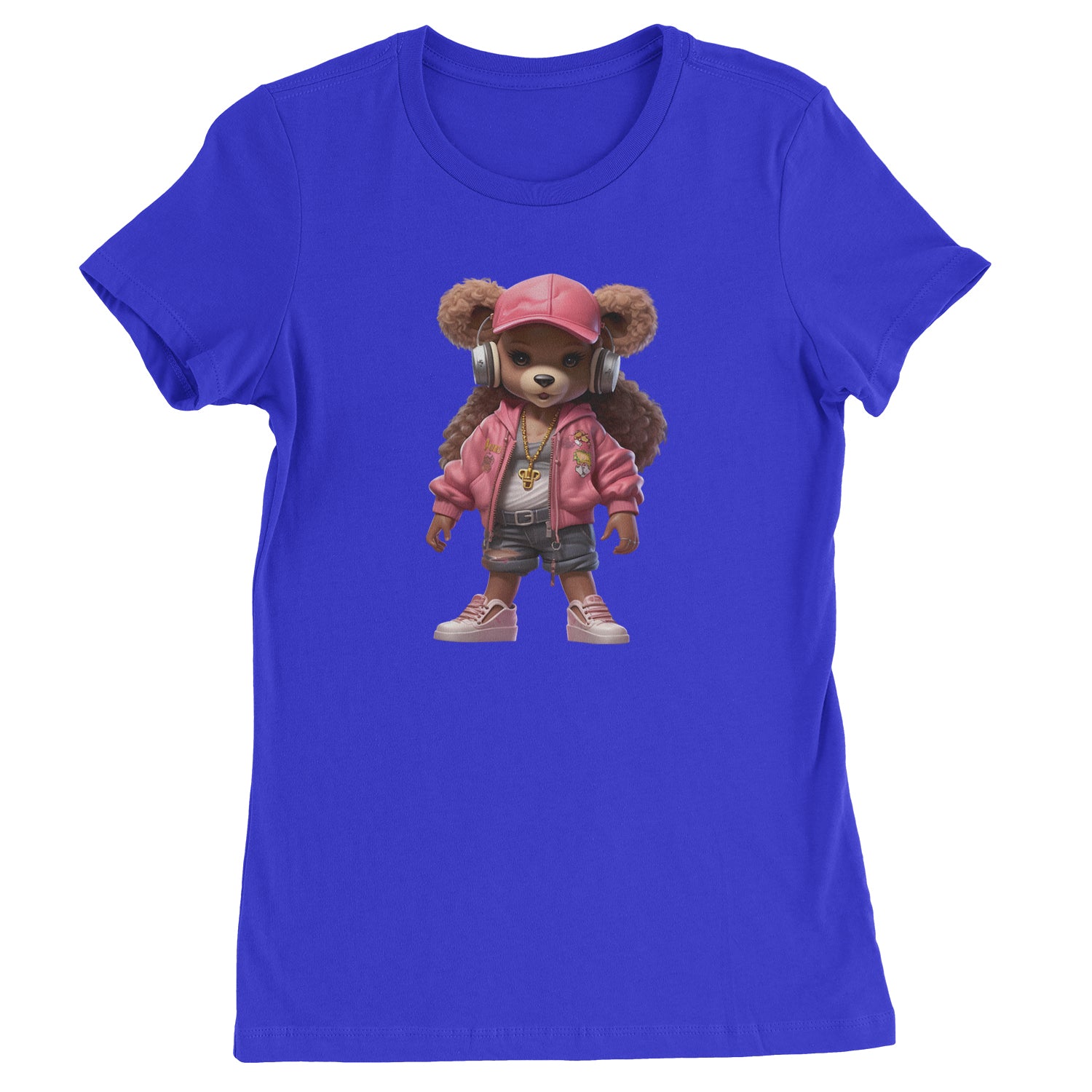 Pink Female Urban Graffiti Bear  Womens T-shirt Royal Blue