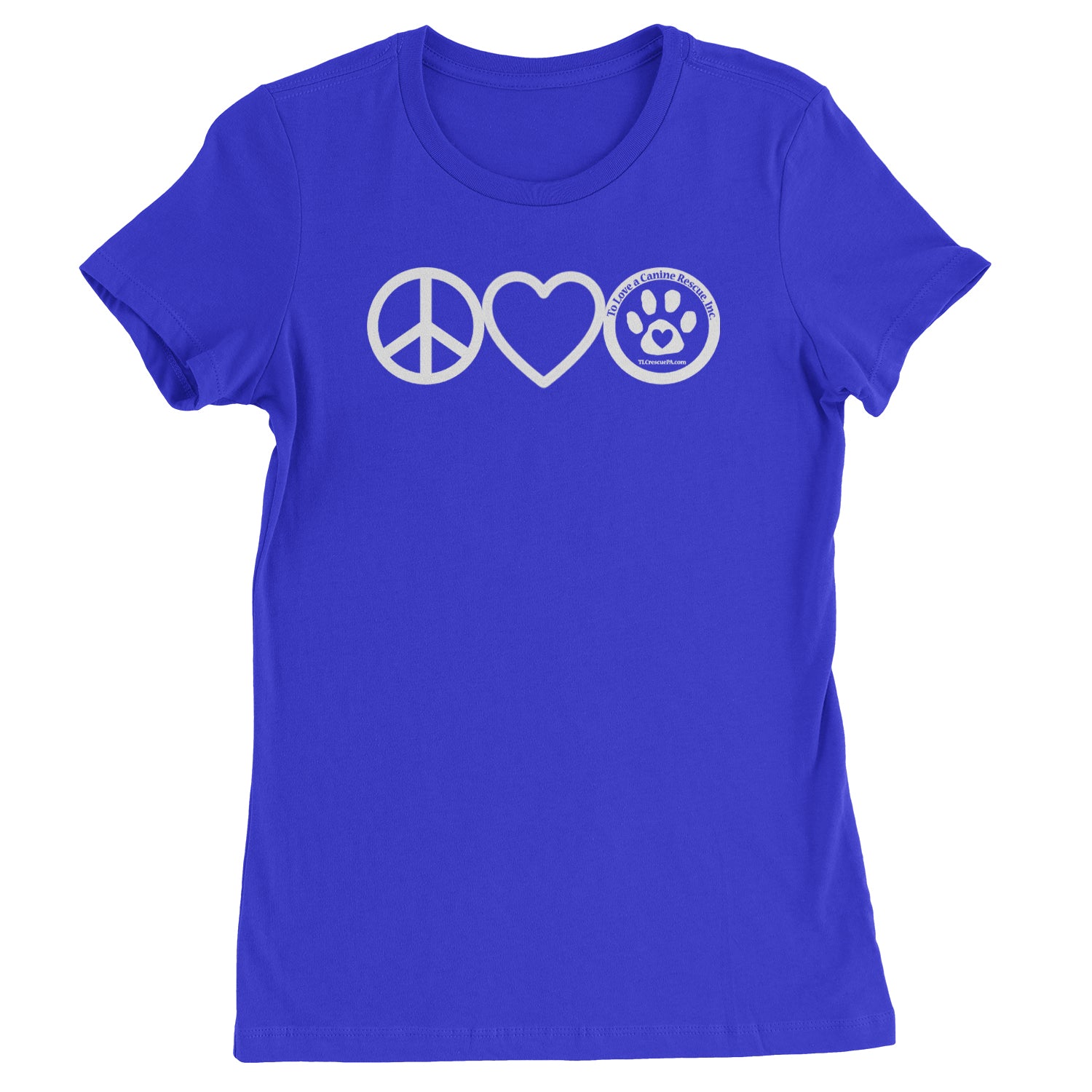 Peace, Love and TLC Dog Rescue Womens T-shirt Royal Blue