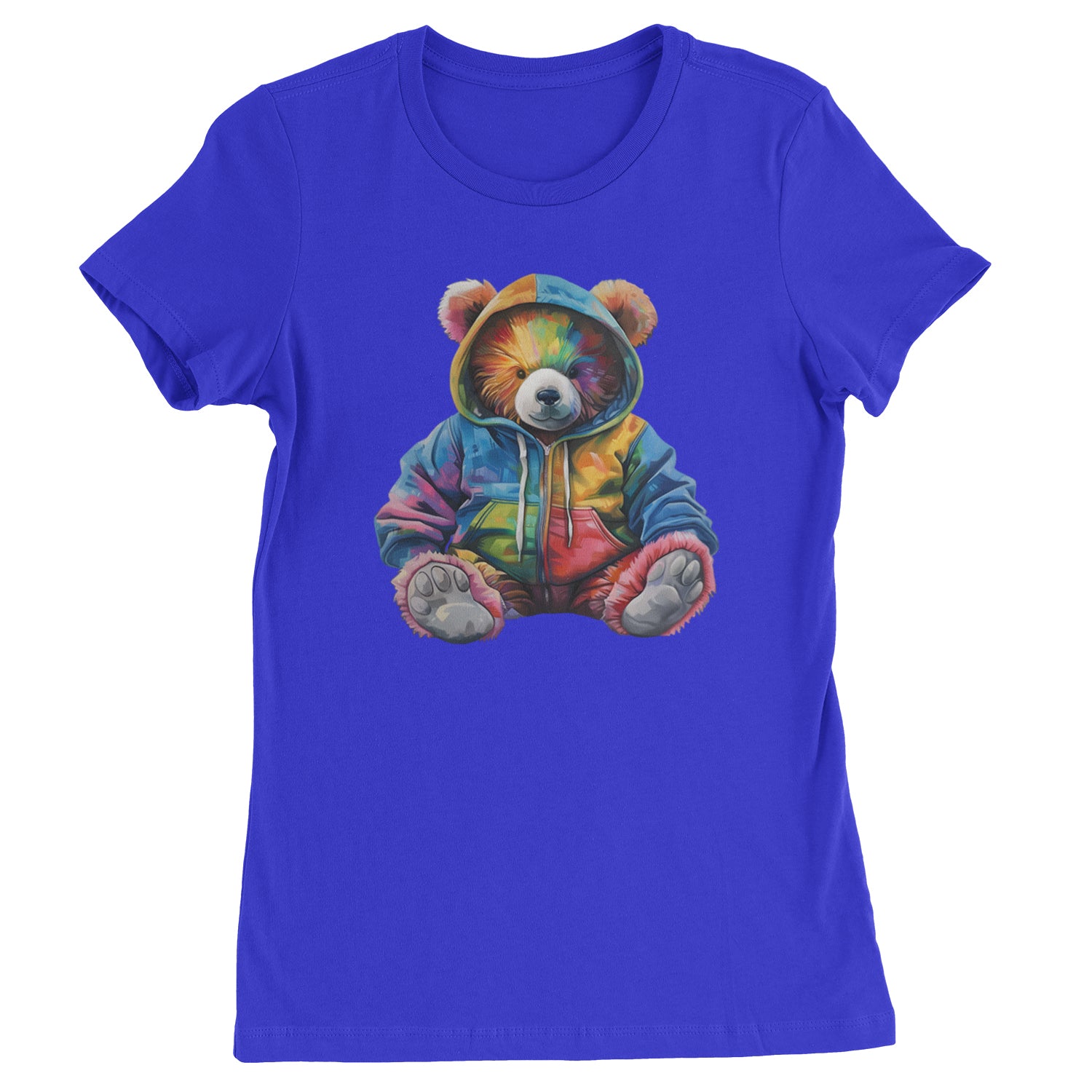 Rainbow Streetwear Urban Graffiti Bear  Womens T-shirt Royal Blue