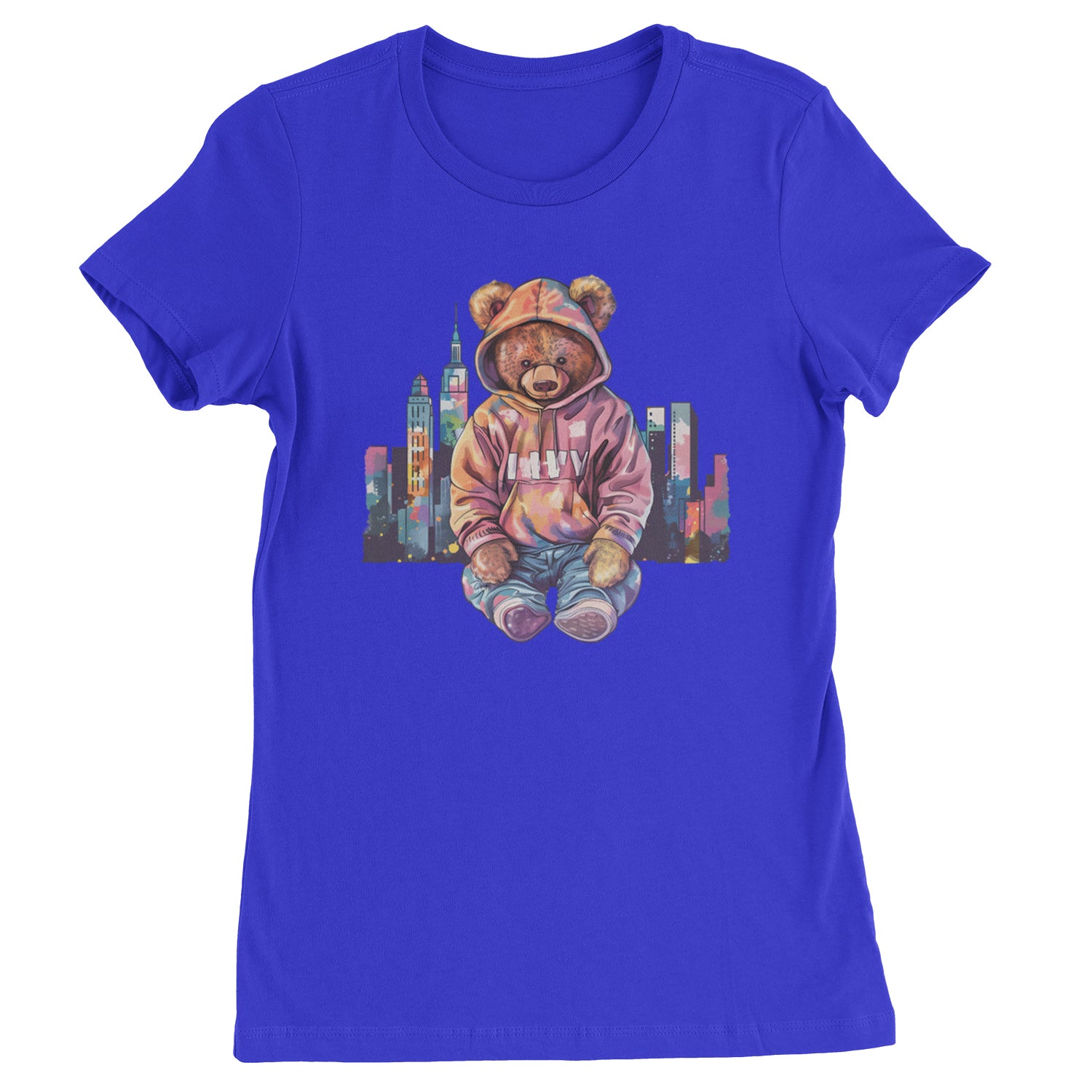 City Skyline Urban Graffiti Bear  Womens T-shirt Royal Blue