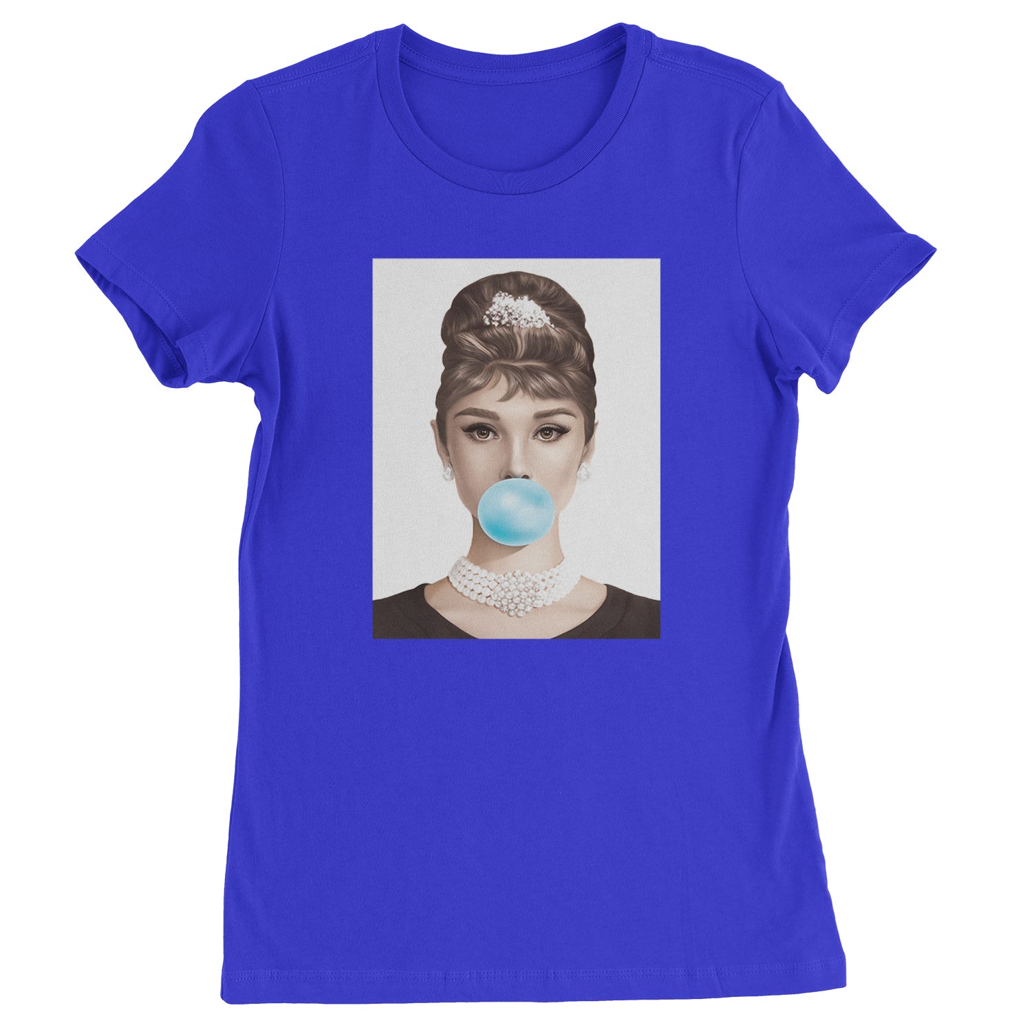 Audrey Hepburn Chewing Bubble Gum American Icon Womens T-shirt Royal Blue