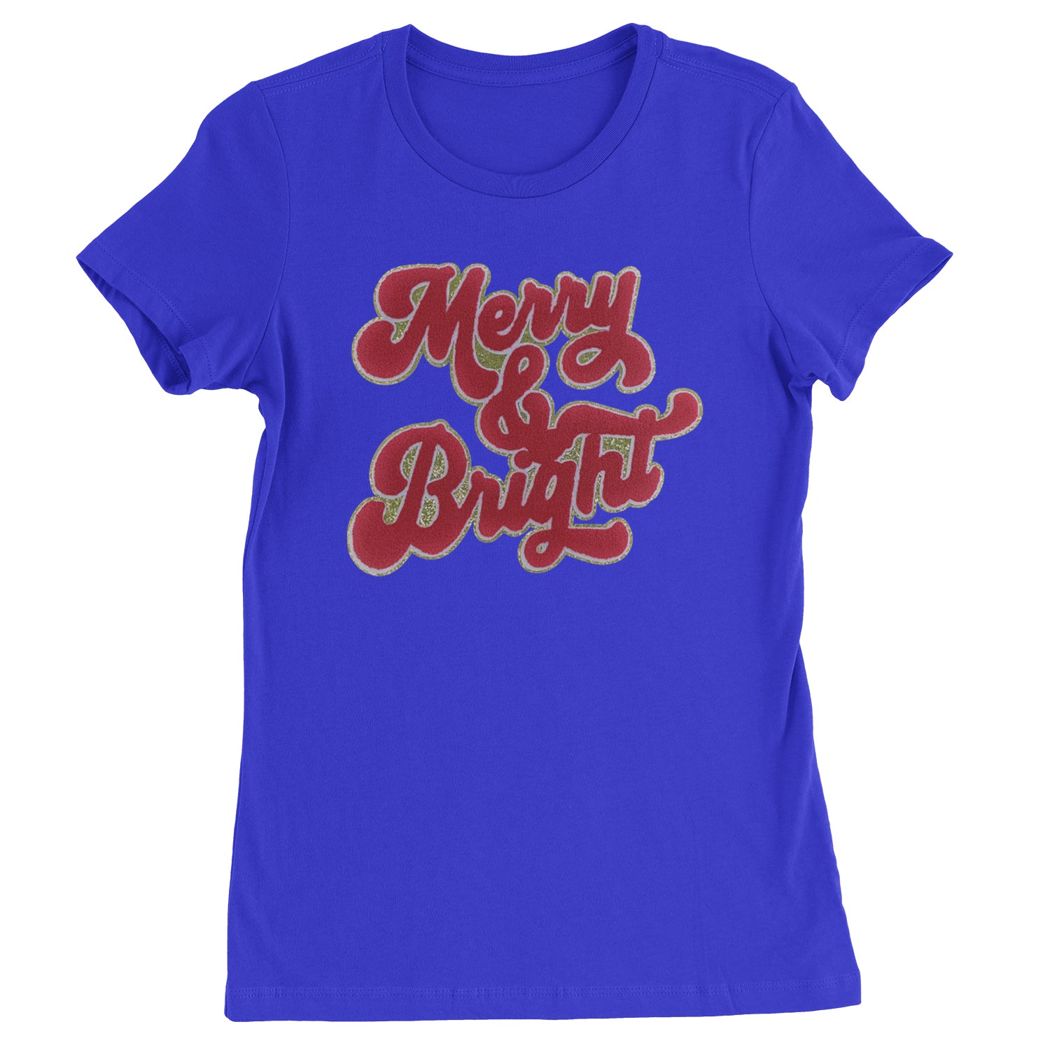 Merry & Bright Chenille Glitter  Womens T-shirt Royal Blue