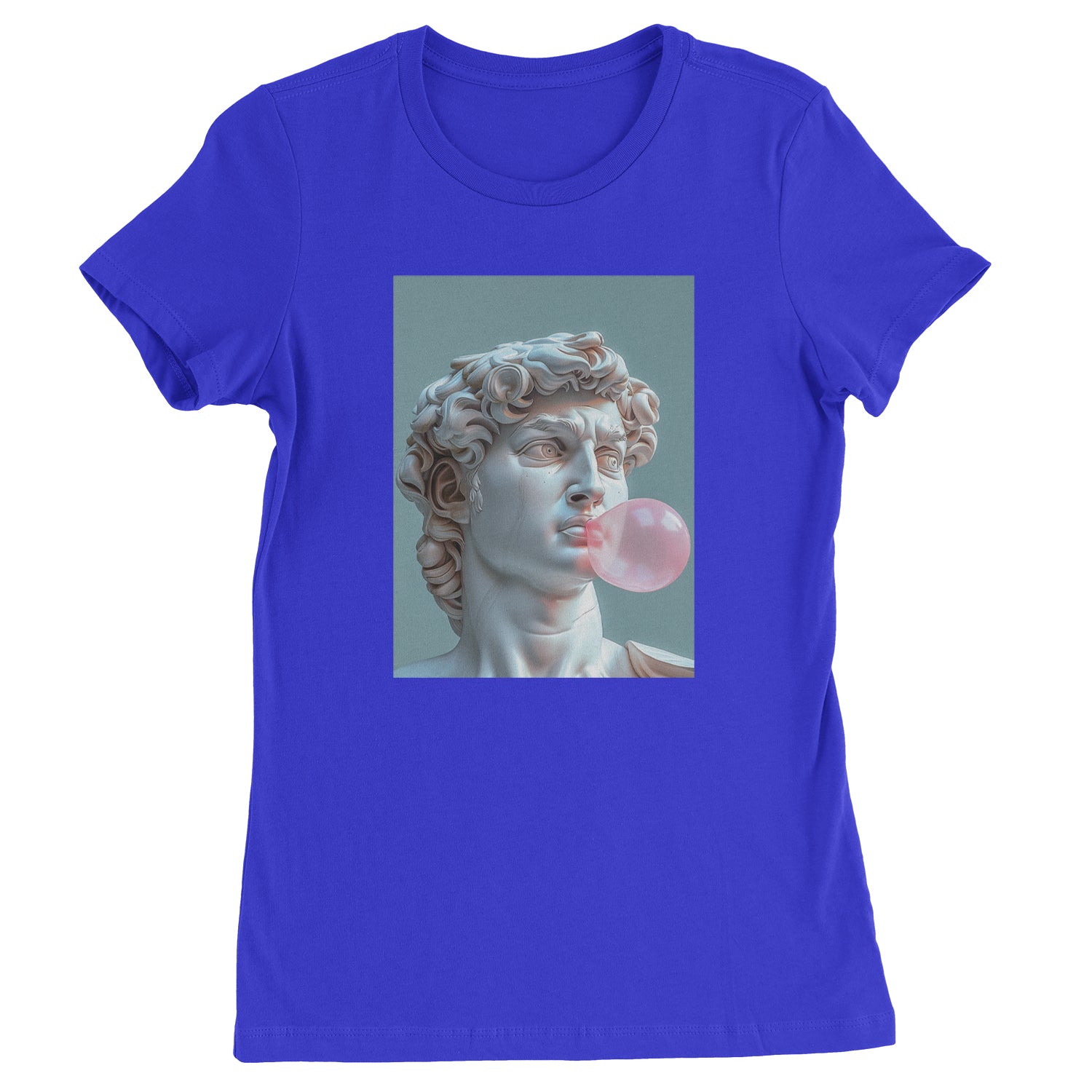 Michelangelo's David with Bubble Gum Contemporary Statue Art Womens T-shirt Royal Blue