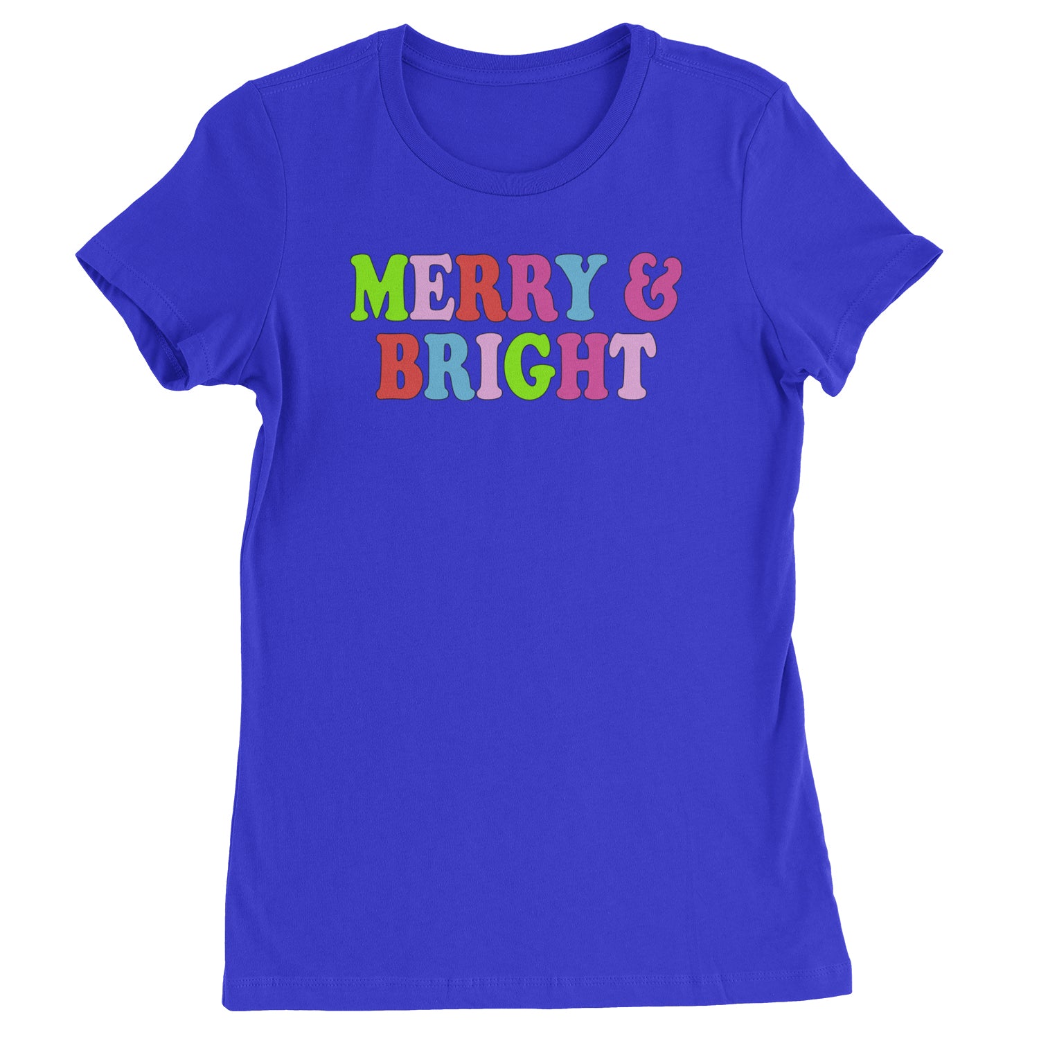 Merry and Bright Festive Christmas Holiday  Womens T-shirt Royal Blue