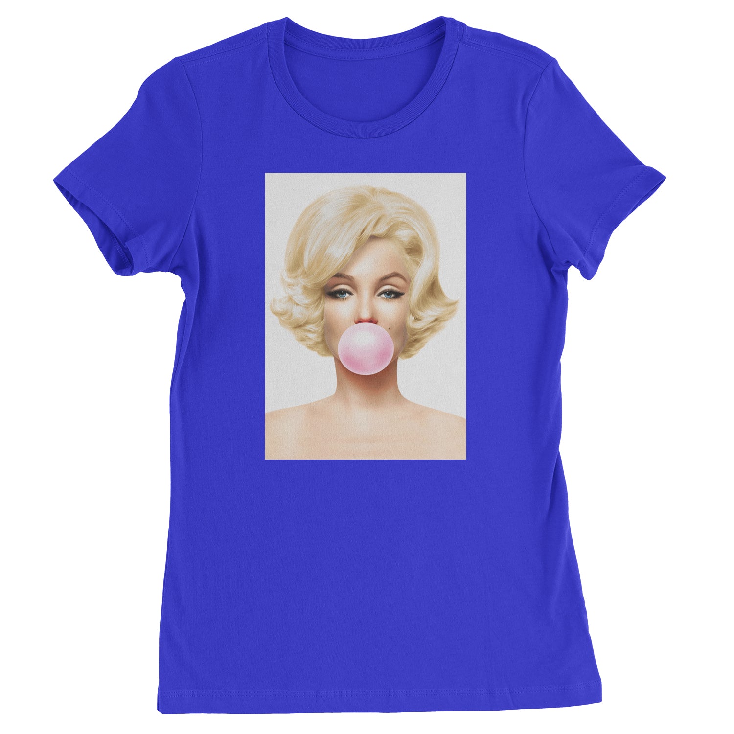 Ms. Monroe Pink Bubble Gum American Icon Womens T-shirt Royal Blue