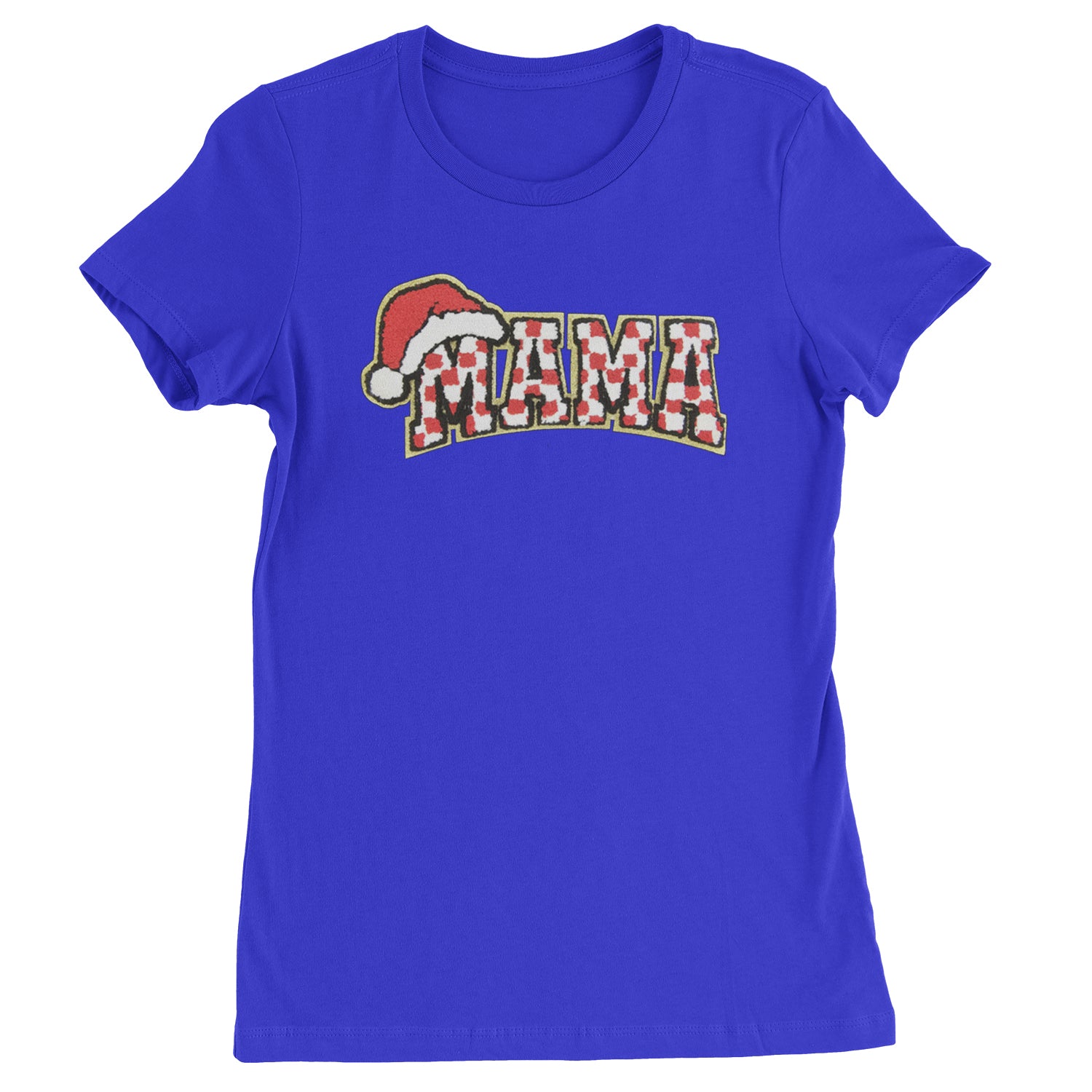 Mama Santa Hat Chenille Patch  Womens T-shirt Royal Blue