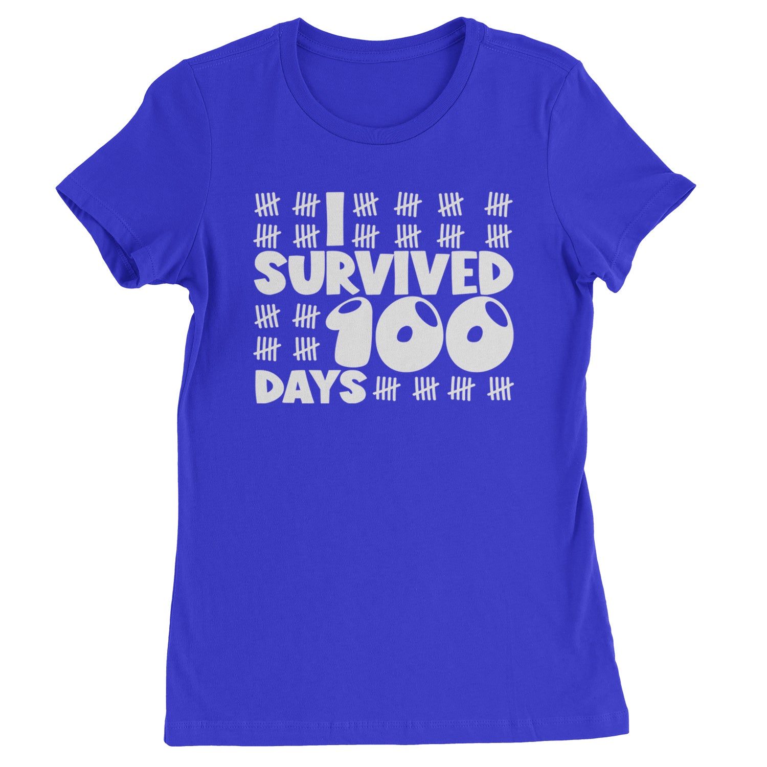 I Survived 100 Days Tally Marks Womens T-shirt Royal Blue