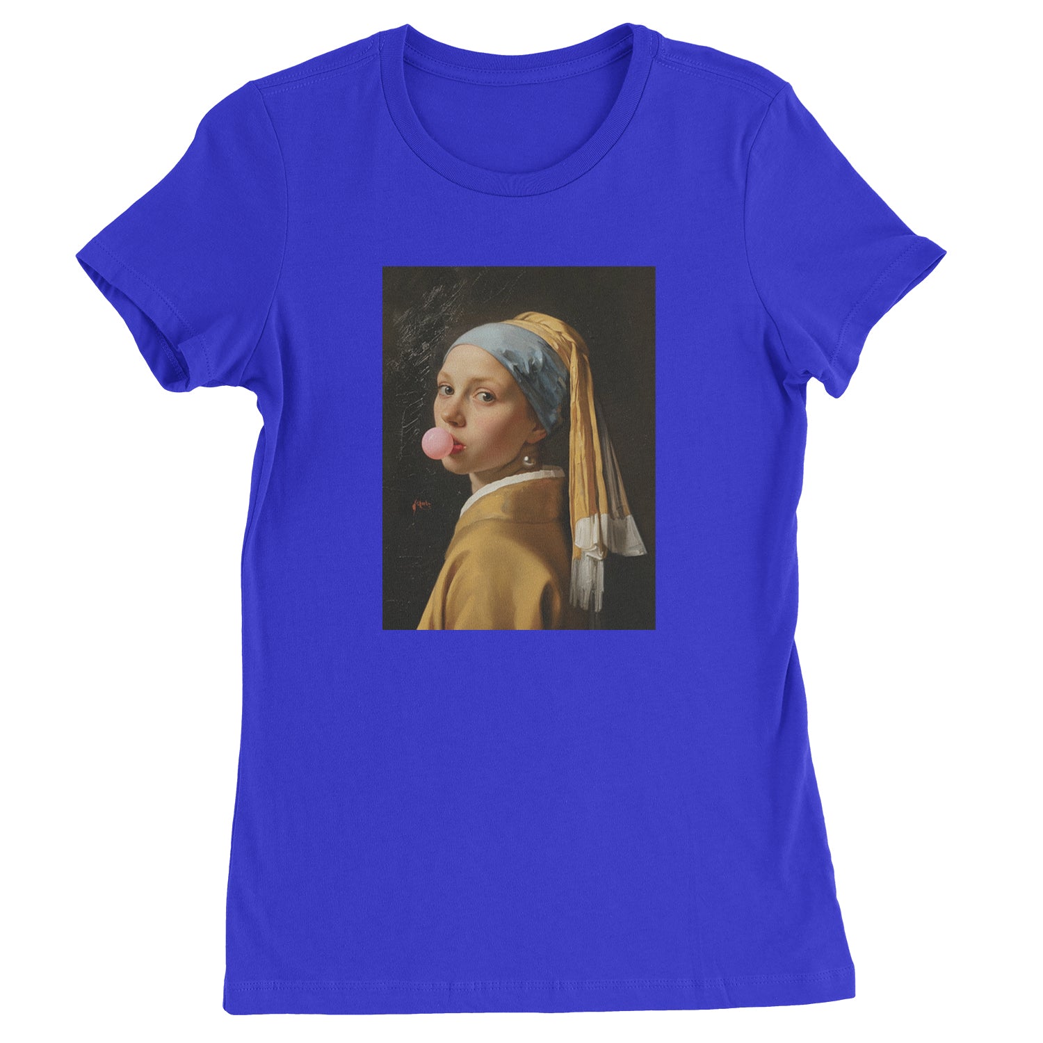 Girl with a Pearl Earring Bubble Gum Contemporary Art Womens T-shirt Royal Blue