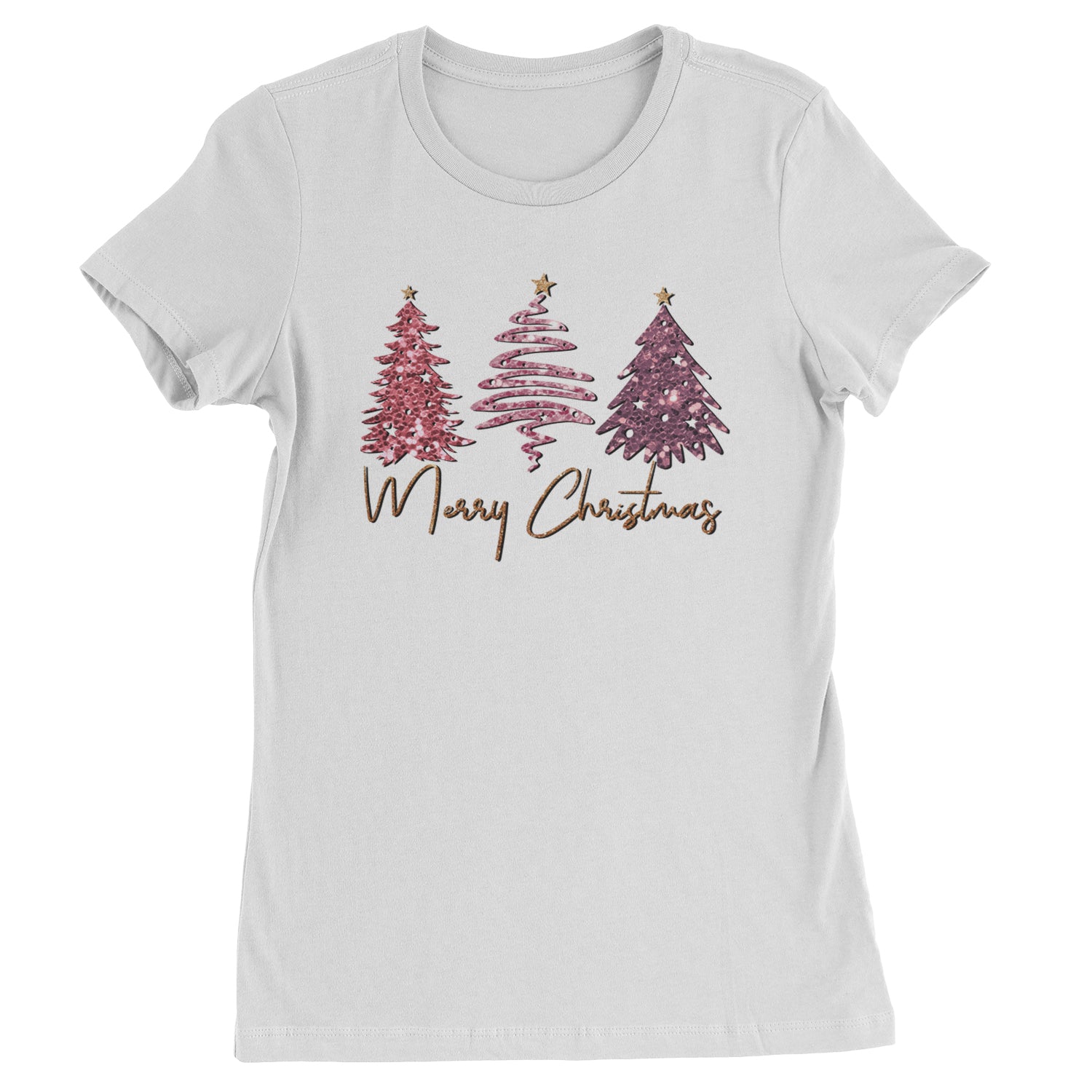 Merry Christmas Faux Glitter Trees  Womens T-shirt White