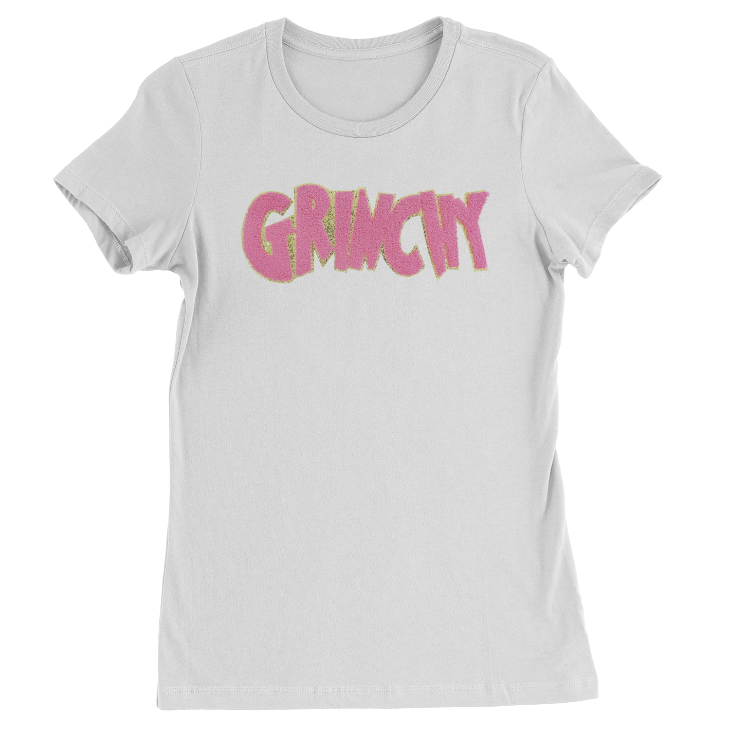 Pink Gr-nchy Chenille Patch  Womens T-shirt White