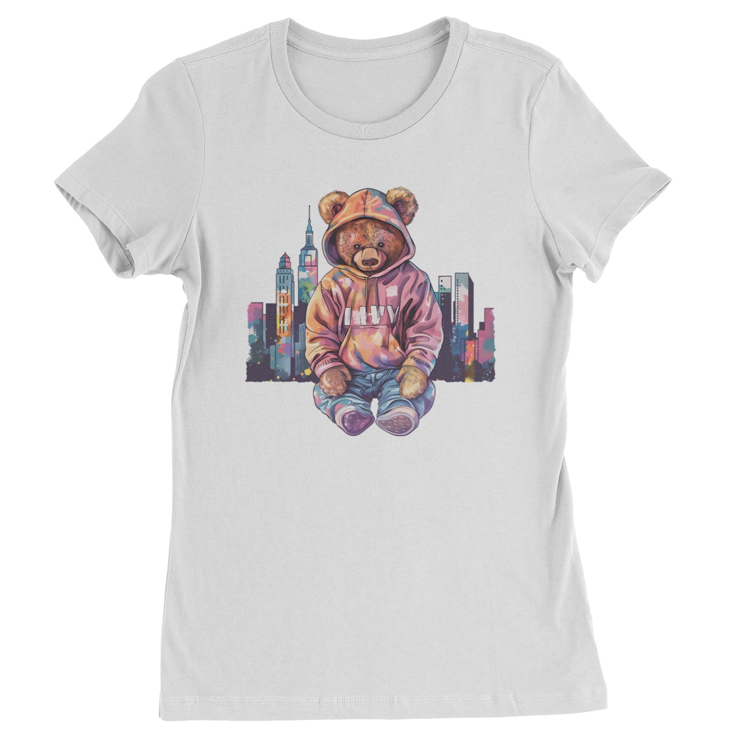 City Skyline Urban Graffiti Bear  Womens T-shirt White