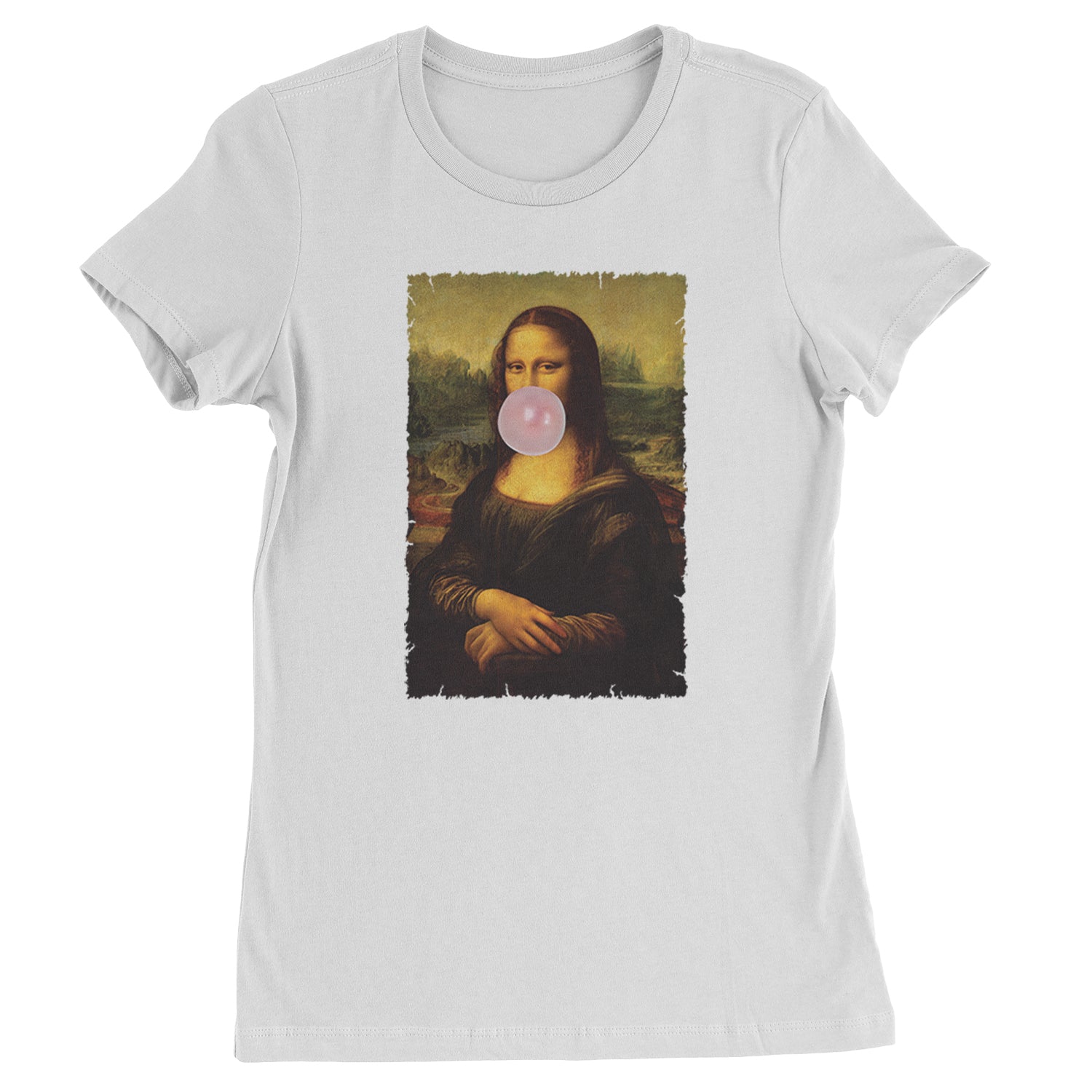 Mona Lisa Smile Pink Bubble Gum Da Vinci Icon Womens T-shirt White