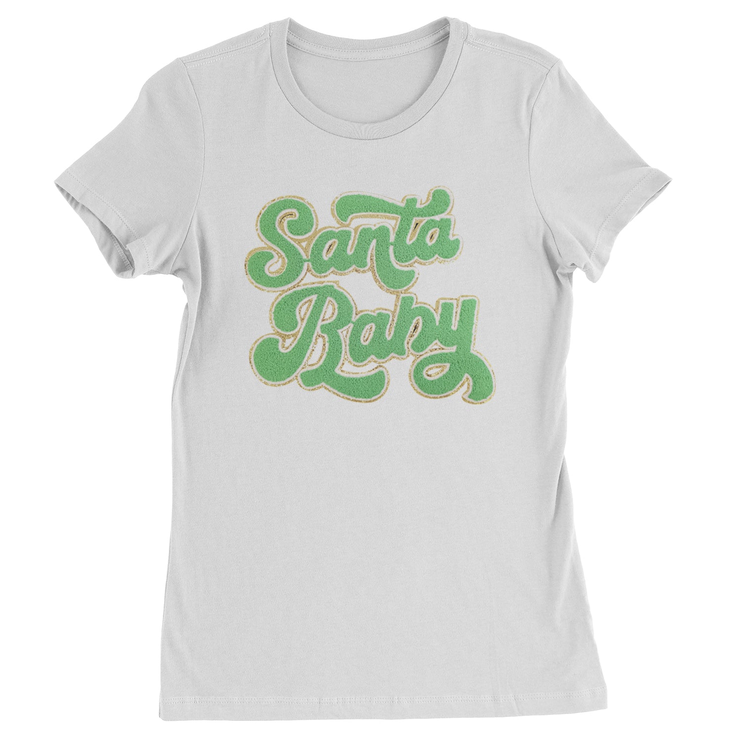 Green Santa Baby Chenille Patch  Womens T-shirt White