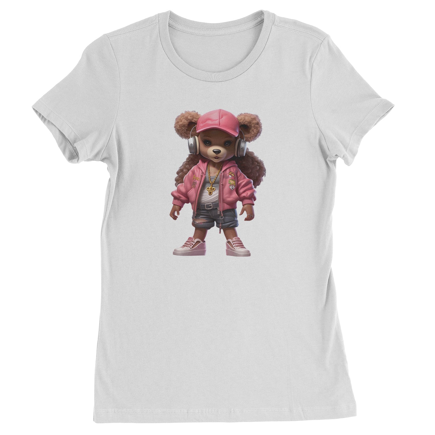 Pink Female Urban Graffiti Bear  Womens T-shirt White