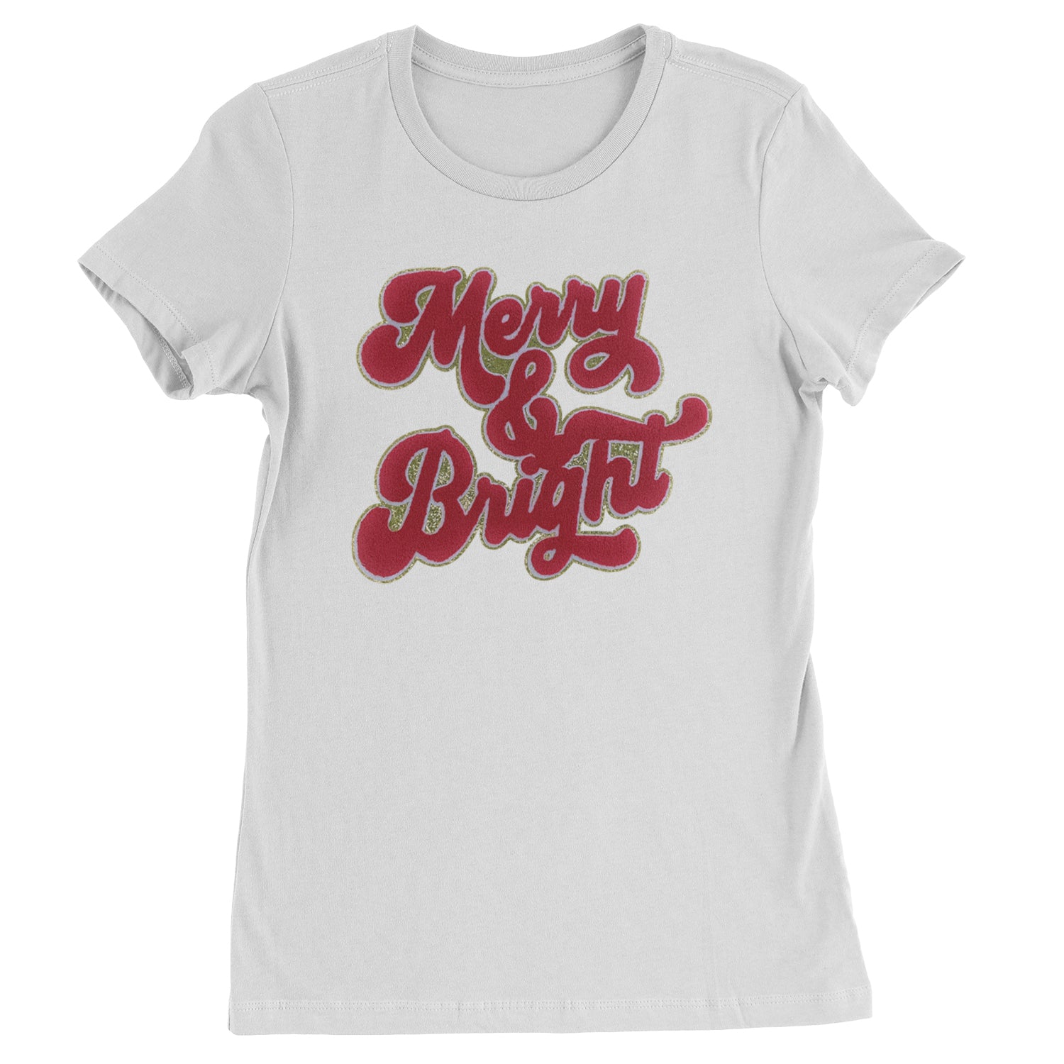 Merry & Bright Chenille Glitter  Womens T-shirt White