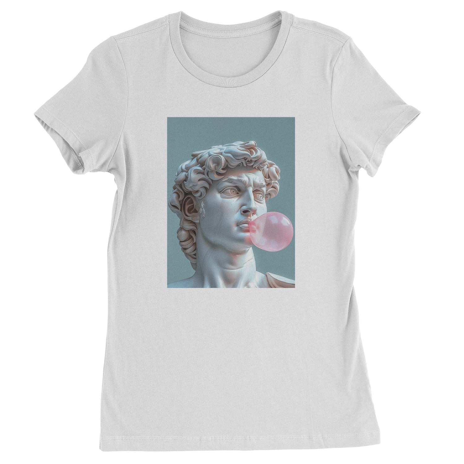 Michelangelo's David with Bubble Gum Contemporary Statue Art Womens T-shirt White