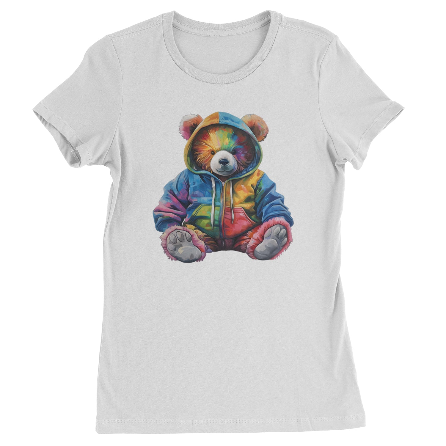 Rainbow Streetwear Urban Graffiti Bear  Womens T-shirt White