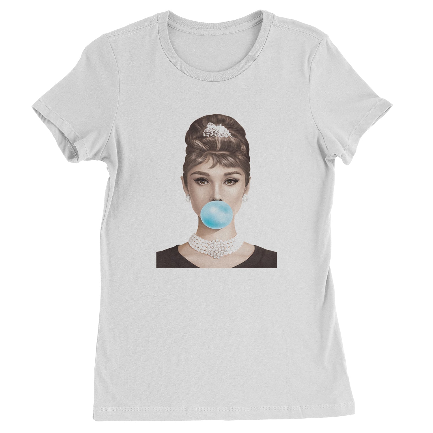 Audrey Hepburn Chewing Bubble Gum American Icon Womens T-shirt White