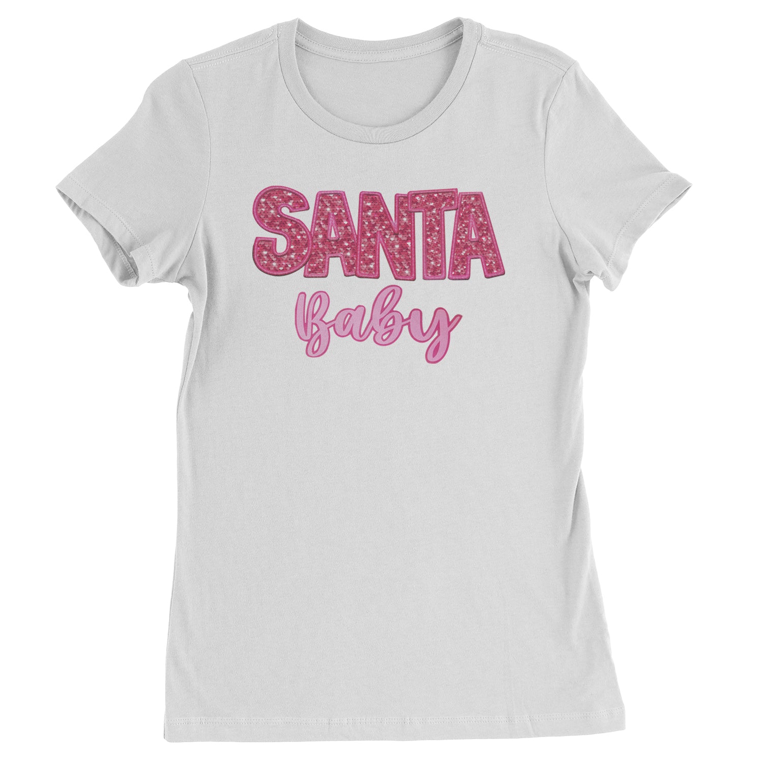 Santa Baby Faux Patch and Sequins  Womens T-shirt White