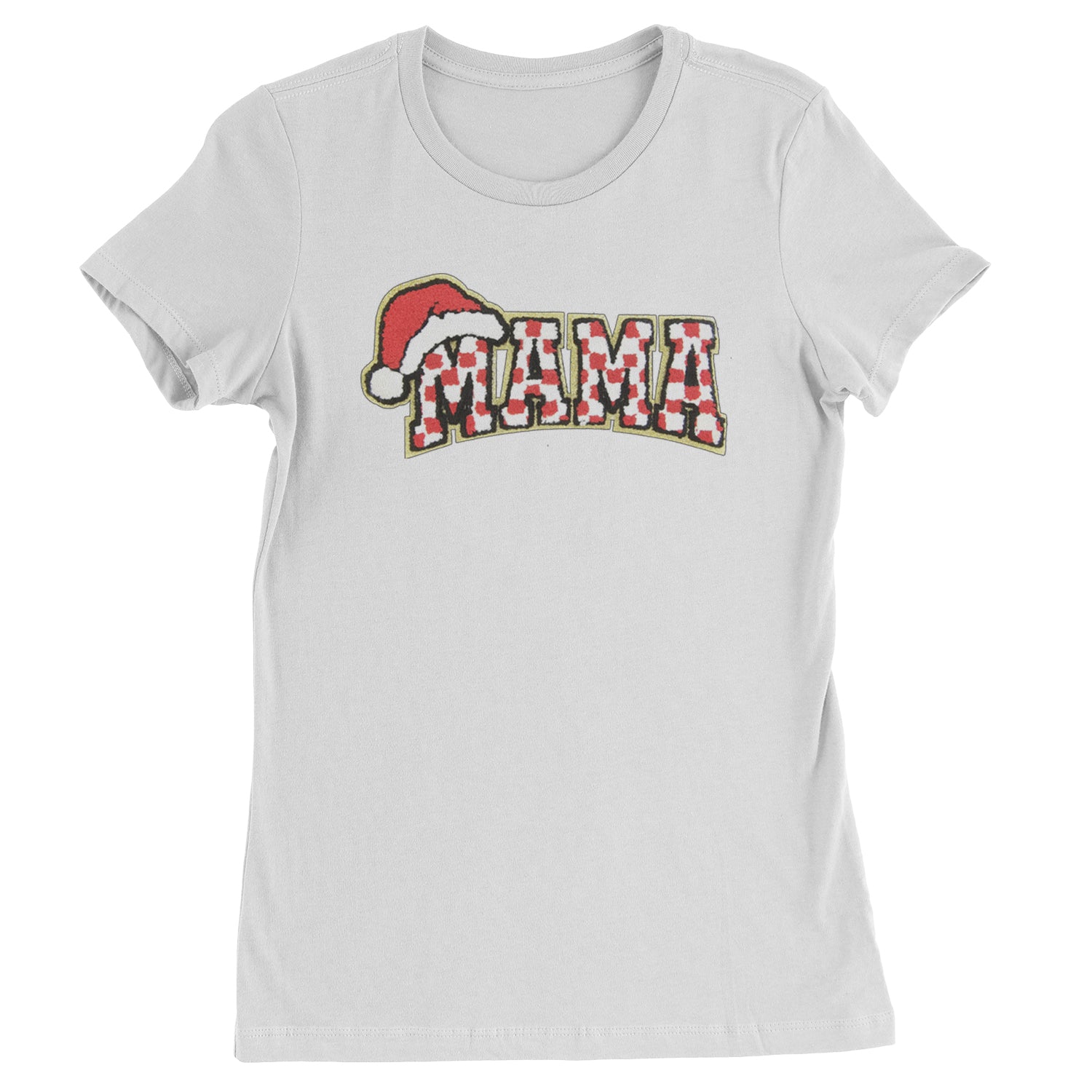 Mama Santa Hat Chenille Patch  Womens T-shirt White