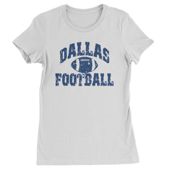 Distressed Dallas football graphic on a Women's Heavyweight Cotton T-Shirt with crew neck and cap sleeves