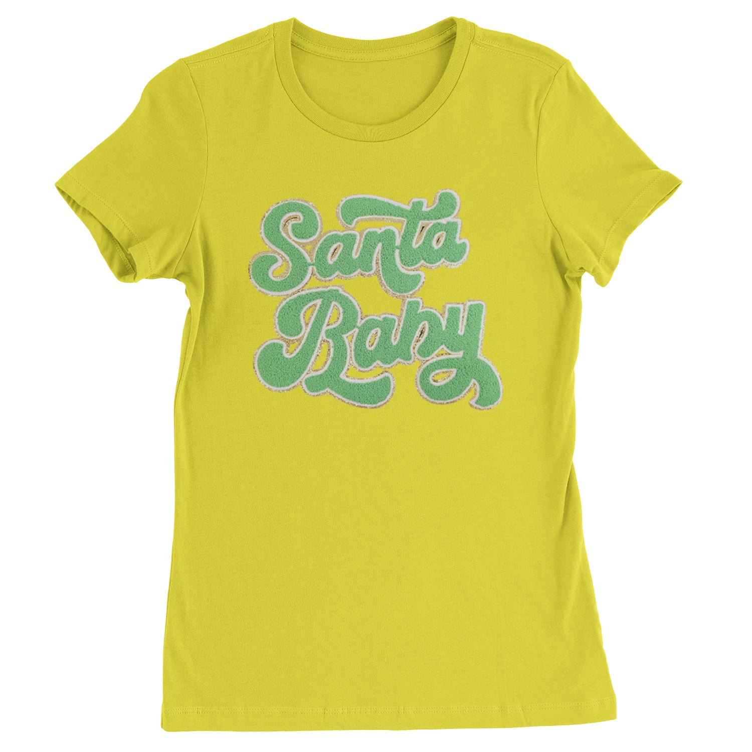 Green Santa Baby Chenille Patch  Womens T-shirt Yellow