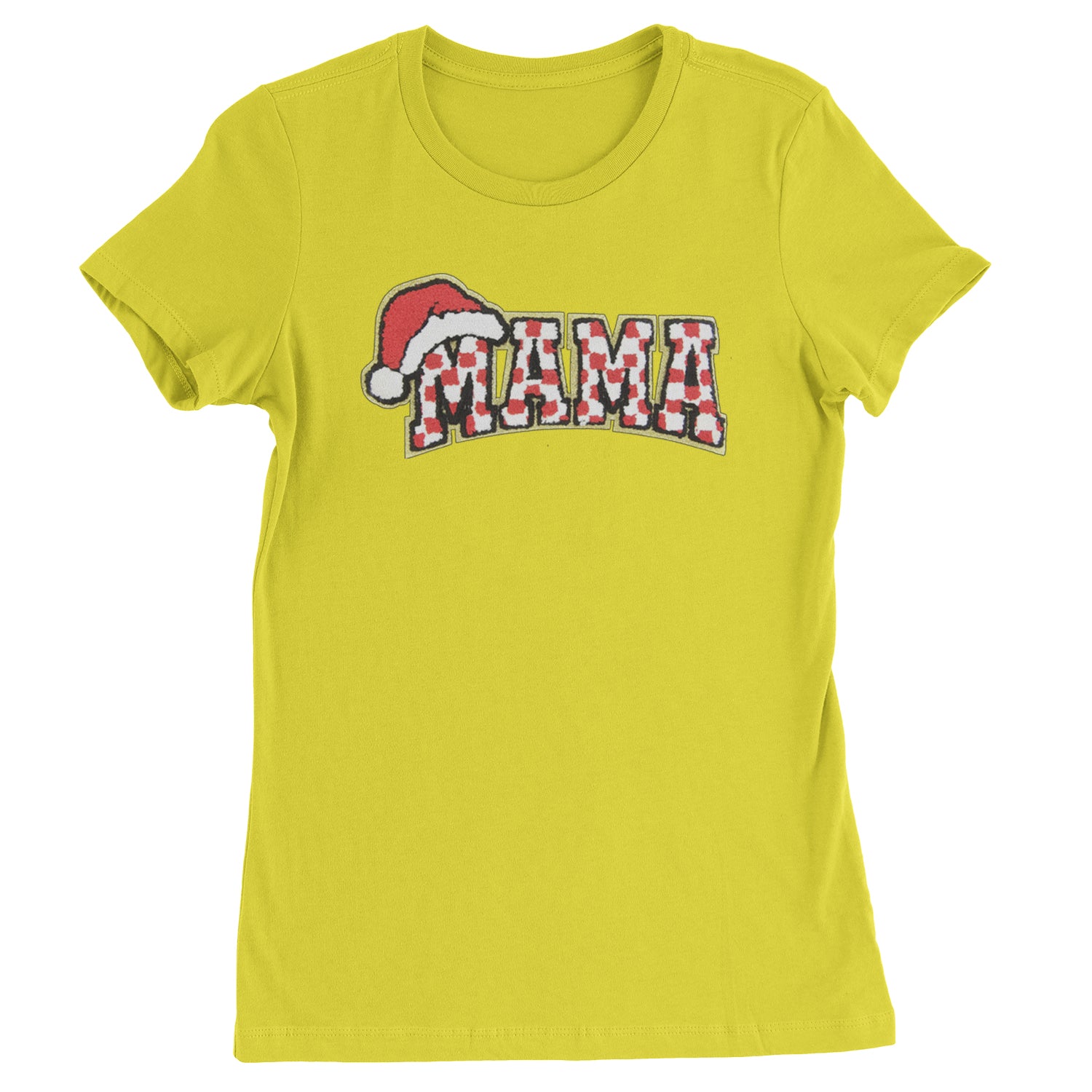 Mama Santa Hat Chenille Patch  Womens T-shirt Yellow