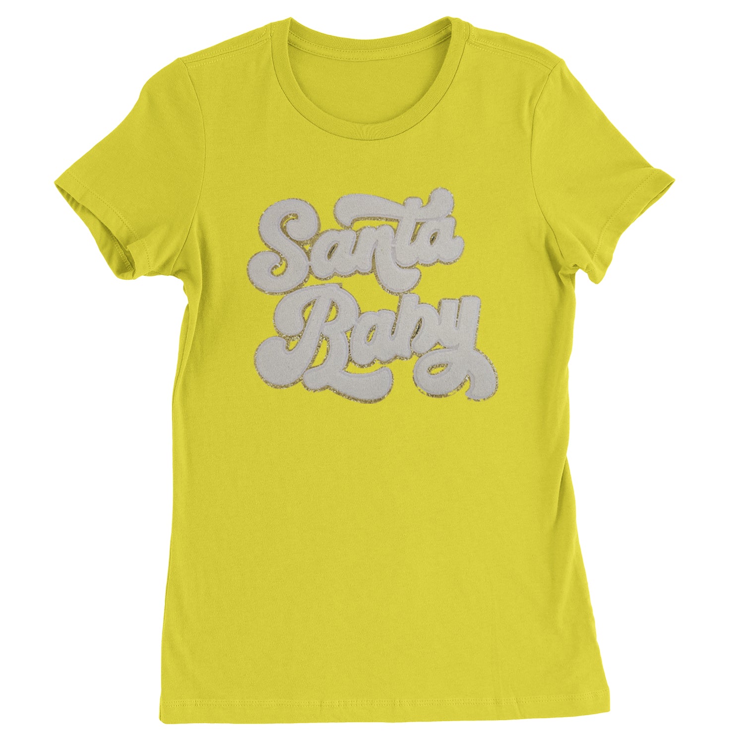 White Santa Baby Chenille Patch  Womens T-shirt Yellow