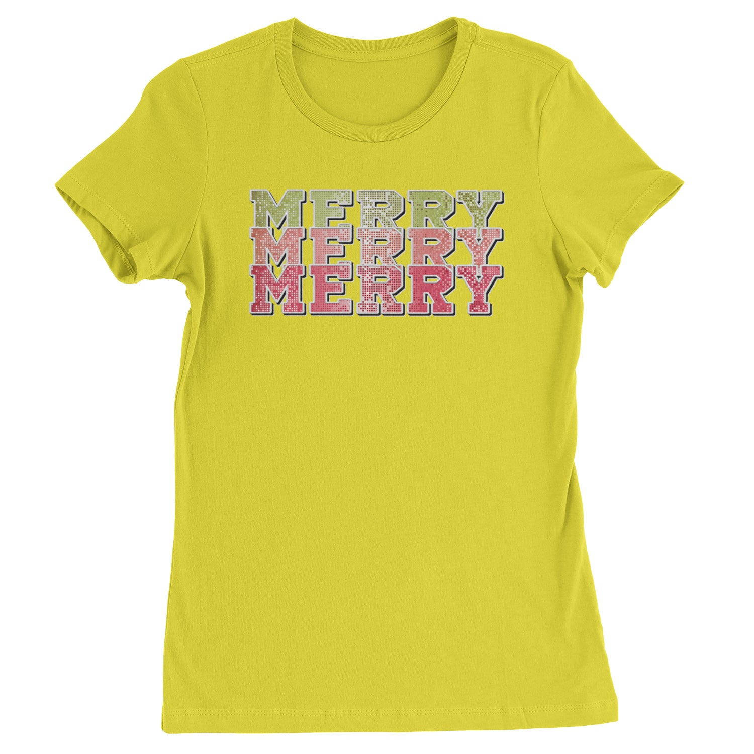 Merry Merry Merry Faux Sequins  Womens T-shirt Yellow