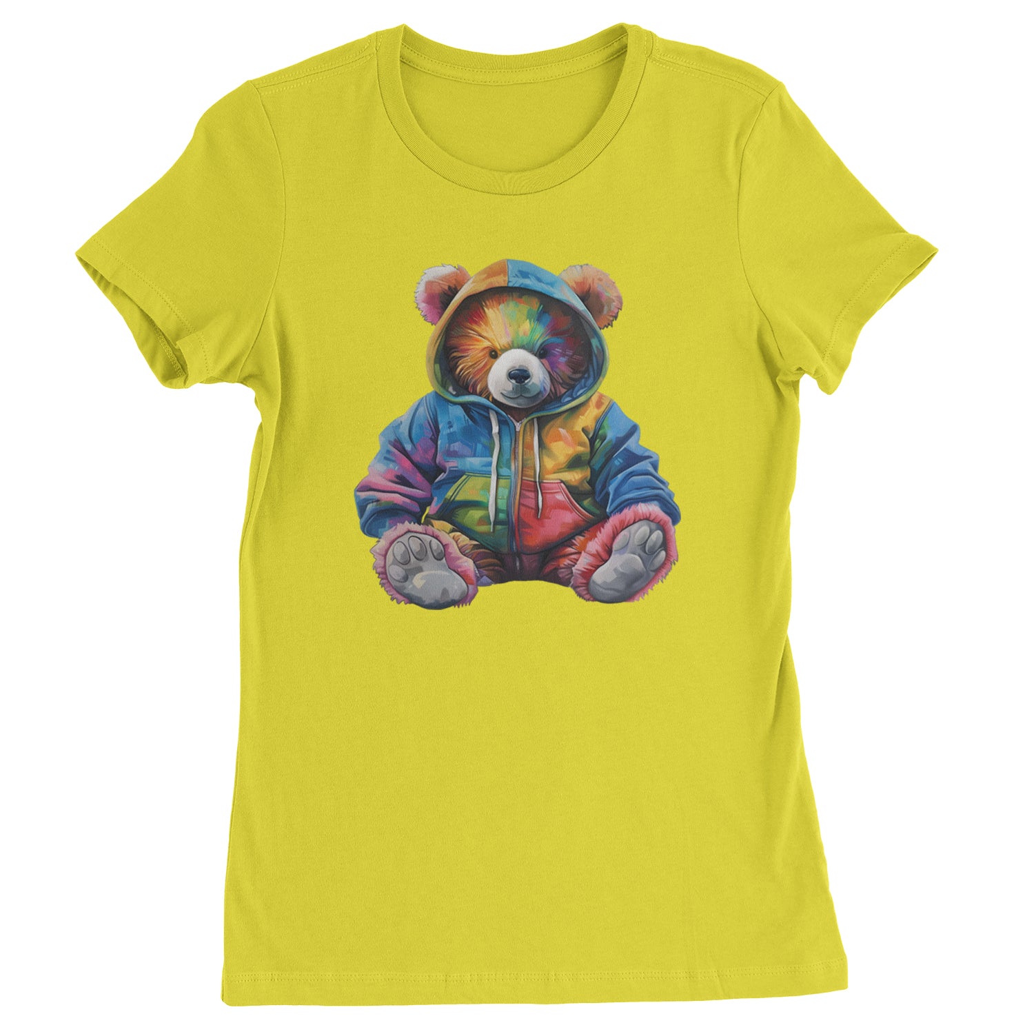 Rainbow Streetwear Urban Graffiti Bear  Womens T-shirt Yellow