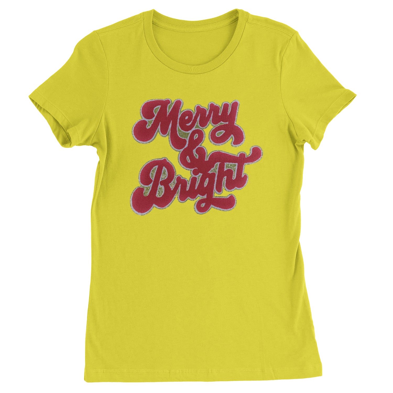 Merry & Bright Chenille Glitter  Womens T-shirt Yellow