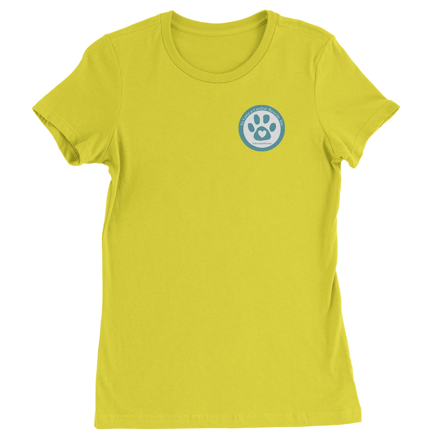 TLC To Love a Canine Dog Rescue Teal Womens T-shirt Yellow